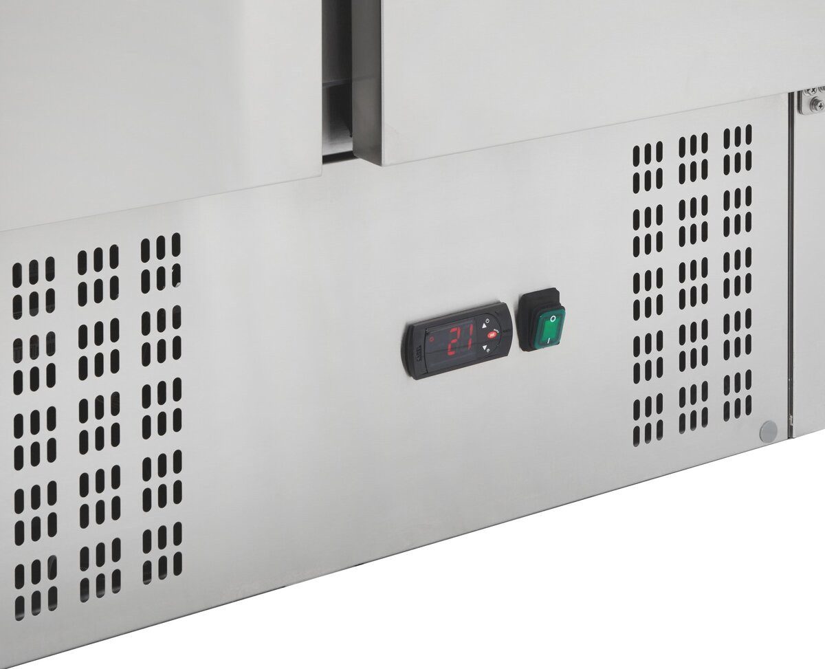 GastroHero Dönergrill Pizzatisch ECO 900 mit Granitplatte Kühltisch 2 Türen 176L, 340 W