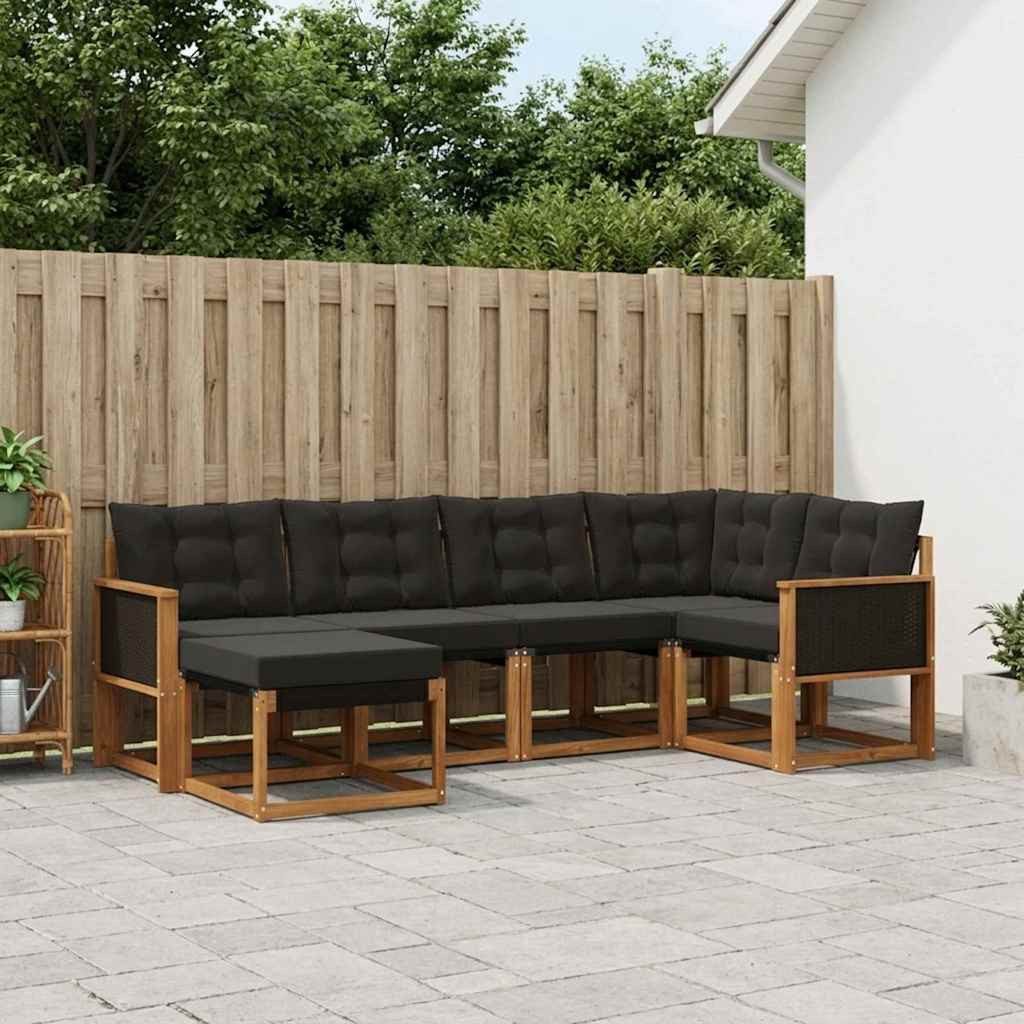 vidaXL Gartenlounge-Set Outdoor-Sofagarnitur 6 Stk. Natürlich und Schwarz, (6-tlg)