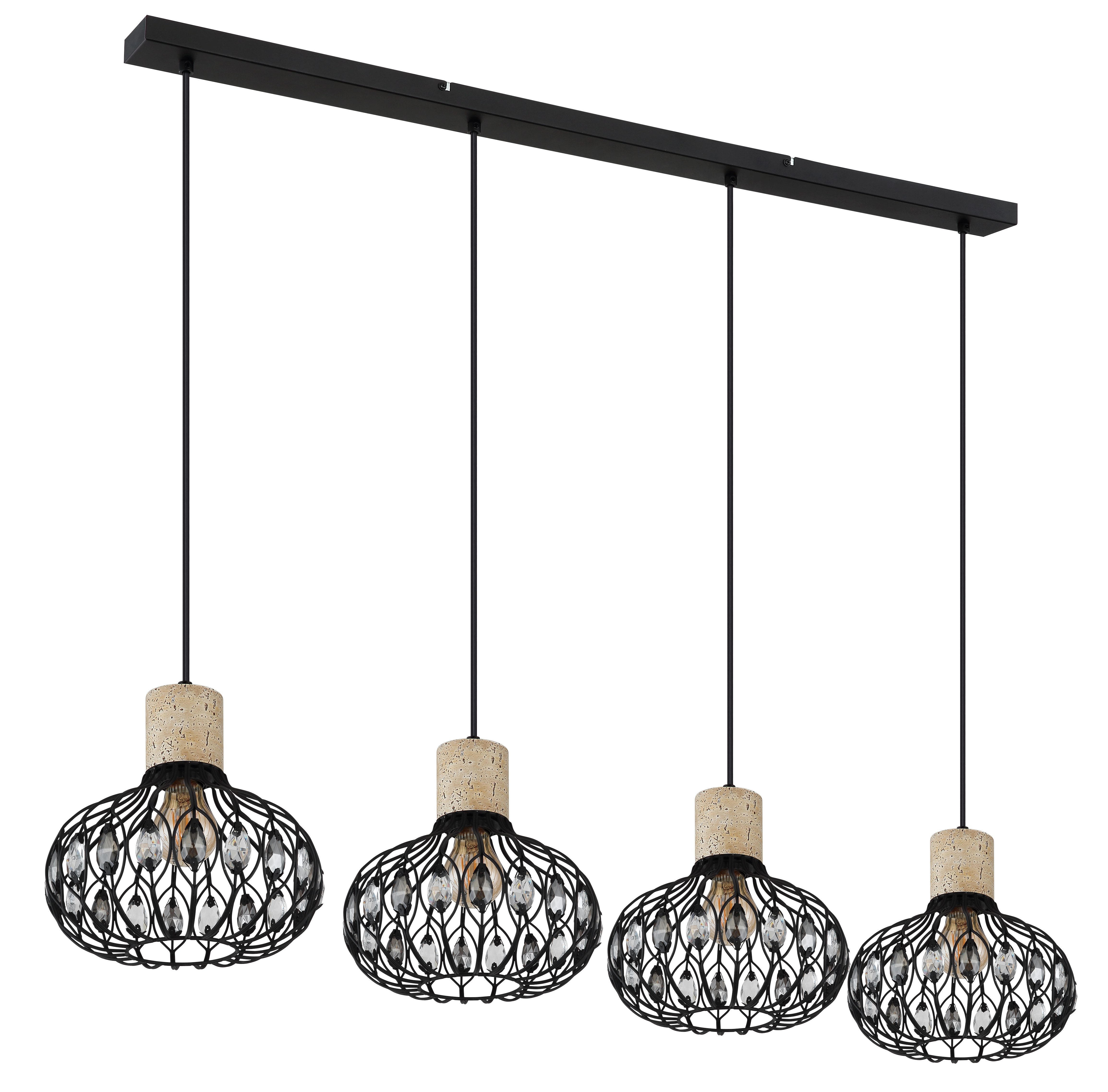 GLOBO LIGHTING Hängeleuchte DORTHY, Leuchtmittel wechselbar, Kürzbare Hängeleuchte schwarz matt mit Travertine Stein, modern