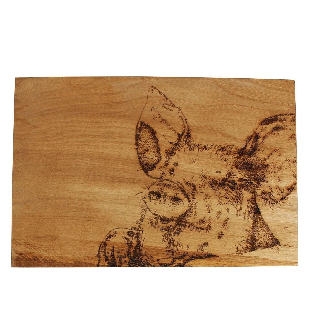 Eichen-Holz Eichen-Holz graviert graviert ca., 440s (Stück, Selbrae 1-St), Schneidebrett Motiv: Holz, House Schwein, Schneidebrett