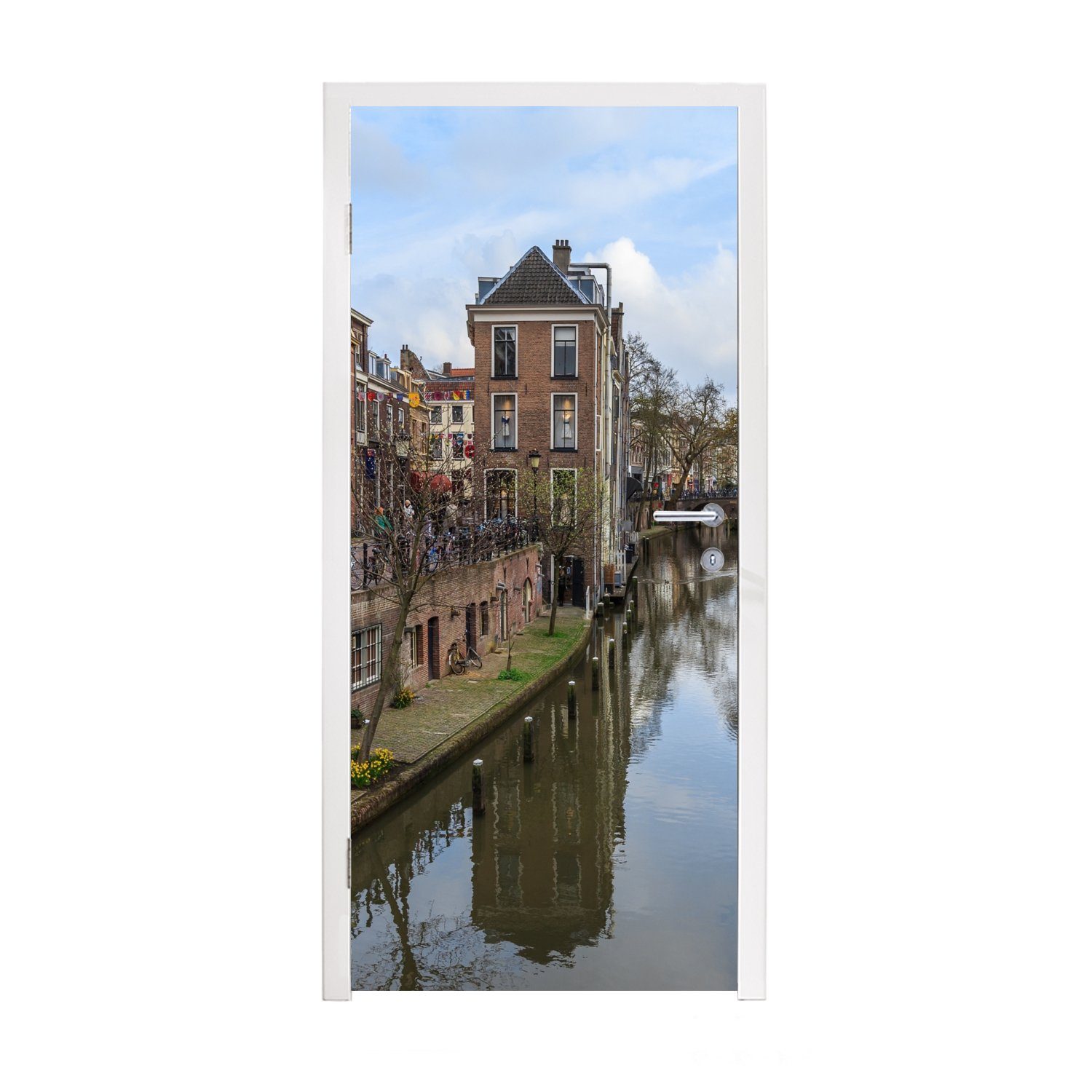 MuchoWow Türtapete Architektur - Utrecht - Kanal, Matt, bedruckt, (1 St), Fototapete für Tür, Türaufkleber, 75x205 cm