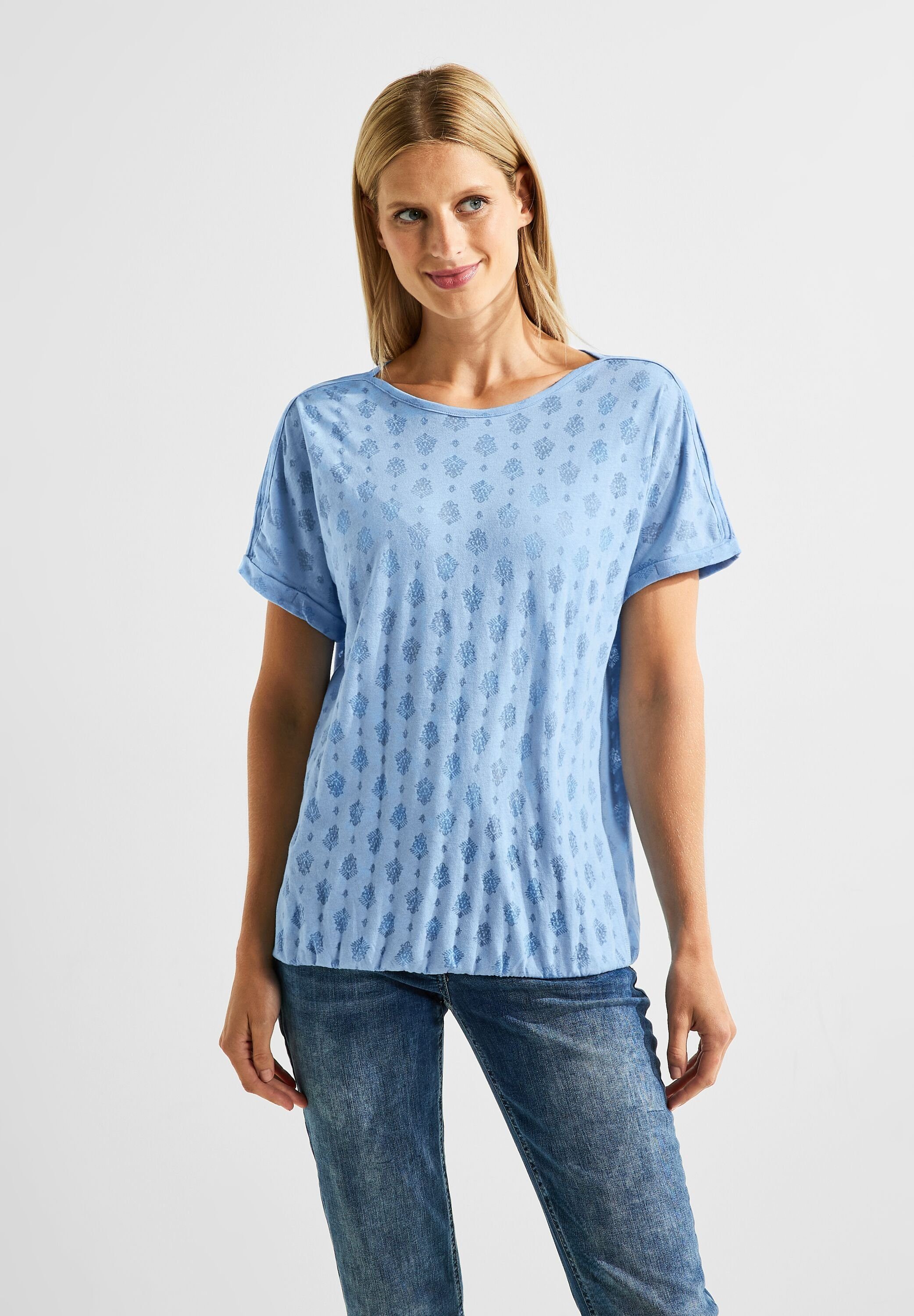 Cecil T-Shirt in Unifarbe tranquil blue