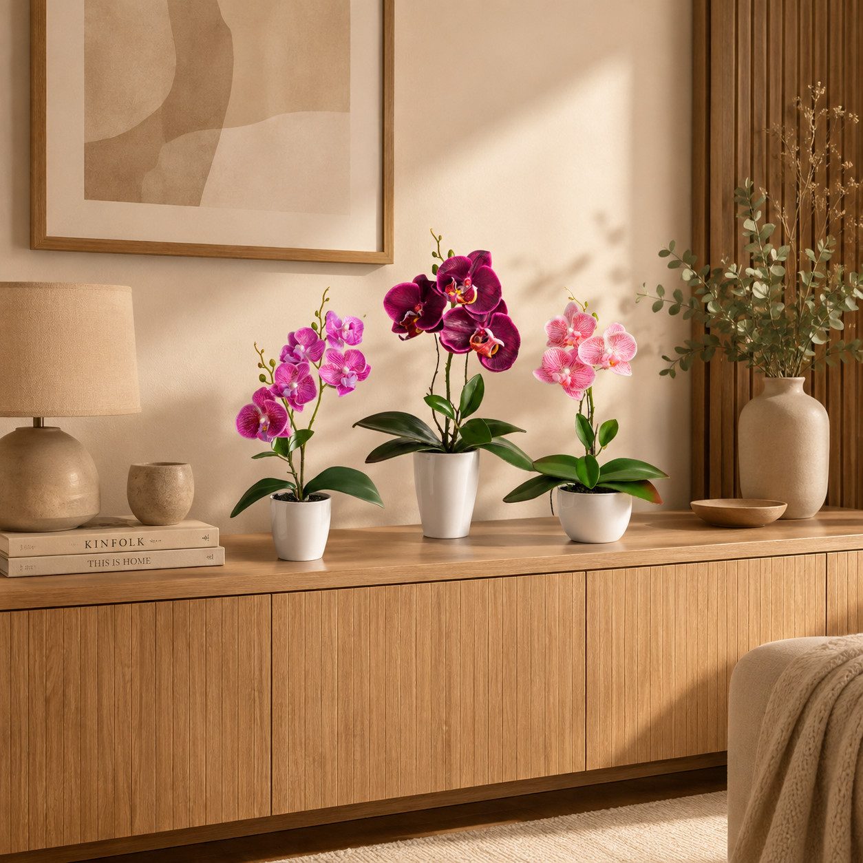 Kunstorchidee 3er Set künstliche Orchideen wie echt (35cm) in Hochglanz-Keramiktopf Orchidee, PASCH – Bild 2 von 5