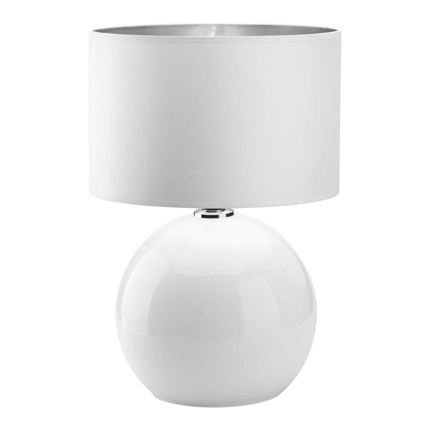 Licht-Erlebnisse Tischleuchte AMADO, ohne Leuchtmittel, Glas Stoff Weiß Silber E27 54 cm Schalter Modern Nachttisch Wohnzimmer