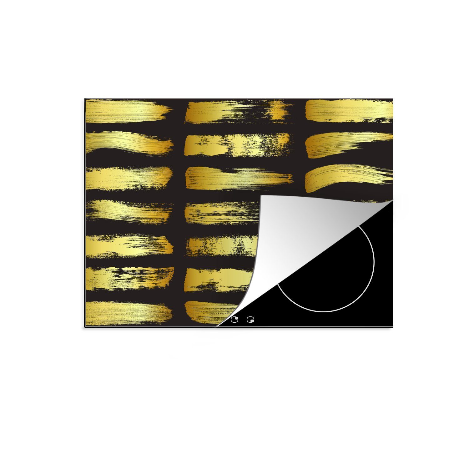 tlg), Goldene auf MuchoWow küche, Herdblende-/Abdeckplatte Induktionsmatte die Ceranfeldabdeckung 59x52 schwarzem cm, für (1 Vinyl, Streifen Hintergrund,