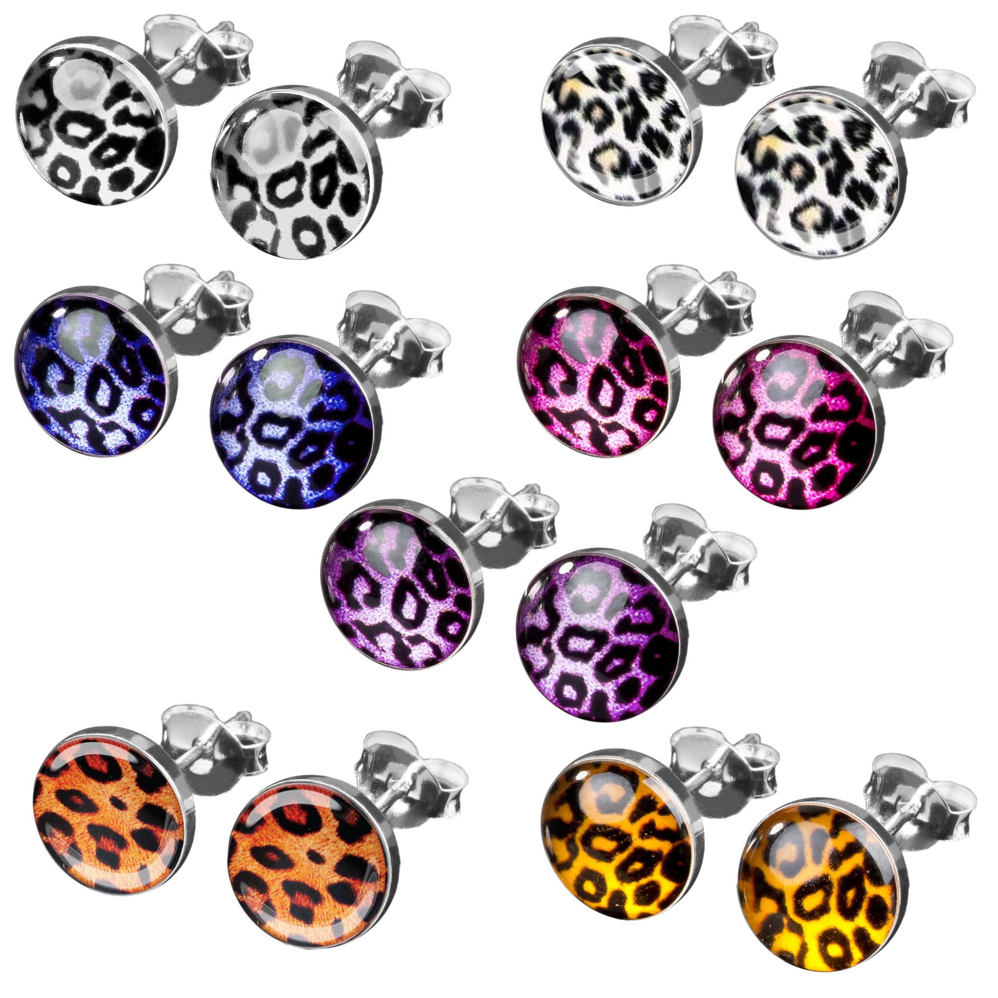 viva-adorno Paar Ohrstecker Damen Ohrringe rund Edelstahl Schwarz Leoprint günstig online kaufen