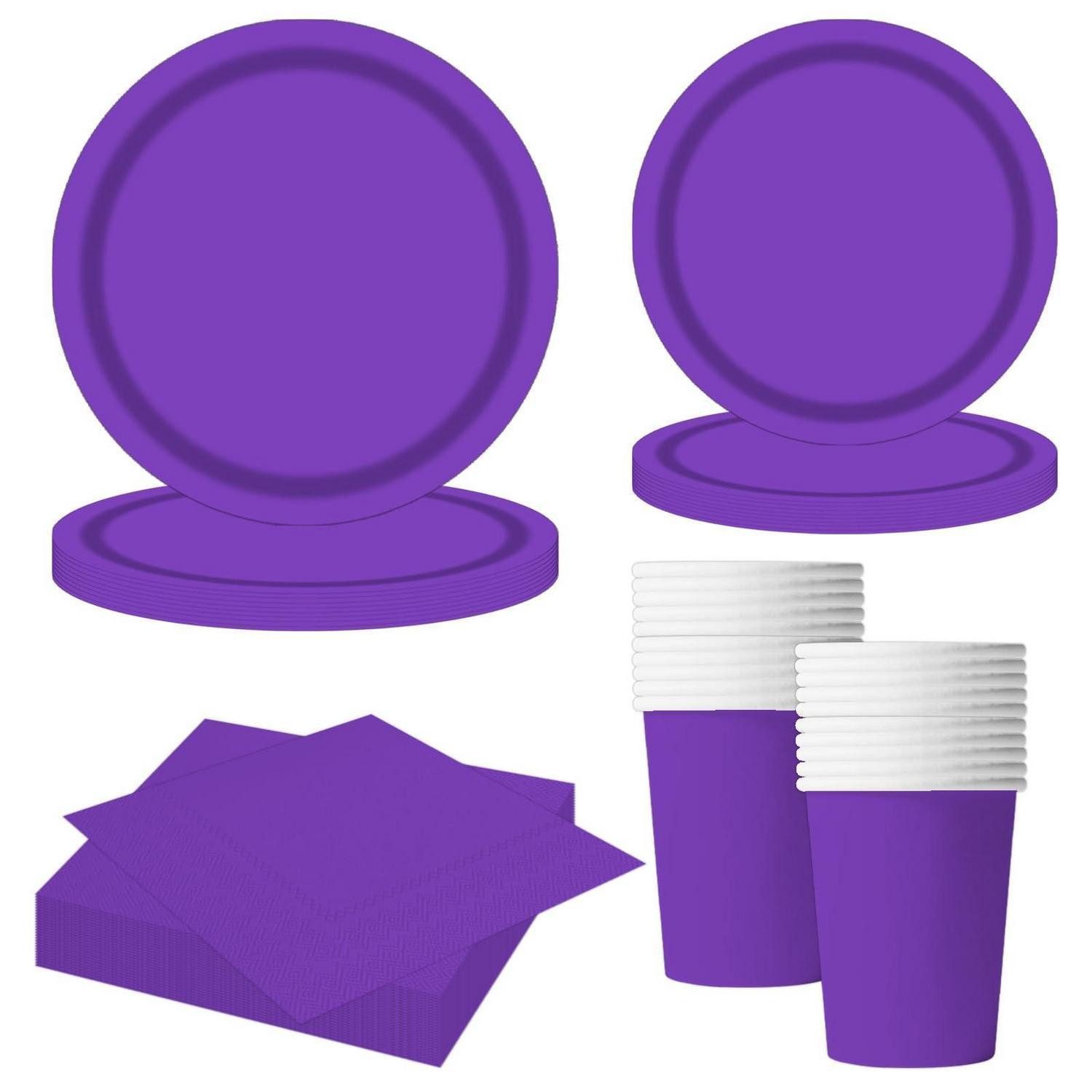 LuxusKollektion Einweggeschirr-Set Pappgeschirr Set 68-teilig Dunkellila für 16 Gäste, Papier
