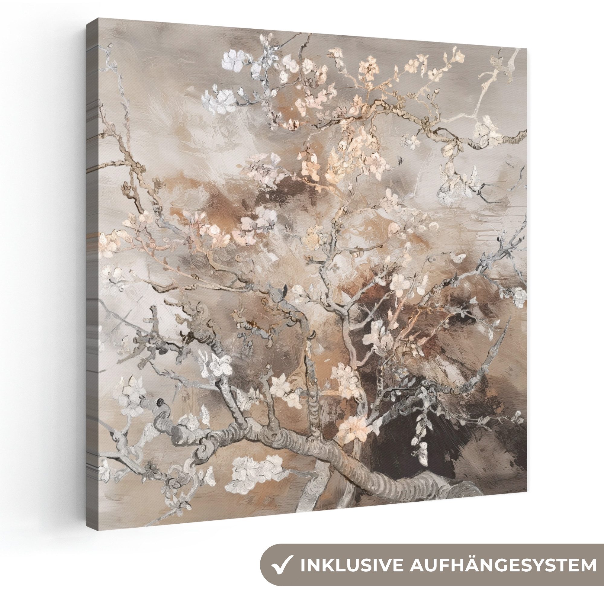OneMillionCanvasses® Leinwandbild Mandelblüte - Kunst - Van Gogh - Beige - Abstrakt, Fotodruck (1 St), Wandbild, Deko Schlafzimmer Wohnzimmer Flur 20x20 cm