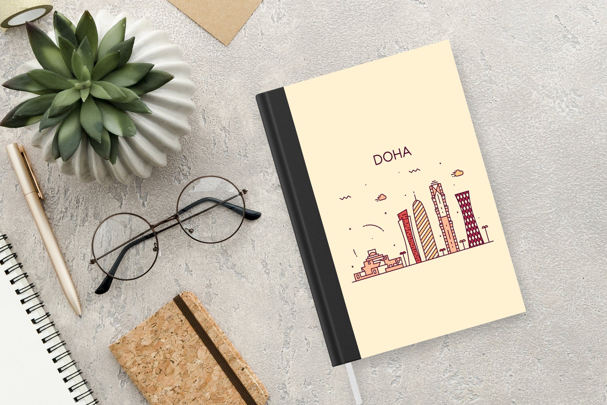 MuchoWow Notizbuch Skyline - 98 Haushaltsbuch Katar Merkzettel, Journal, Doha, Tagebuch, Seiten, A5, - Notizheft