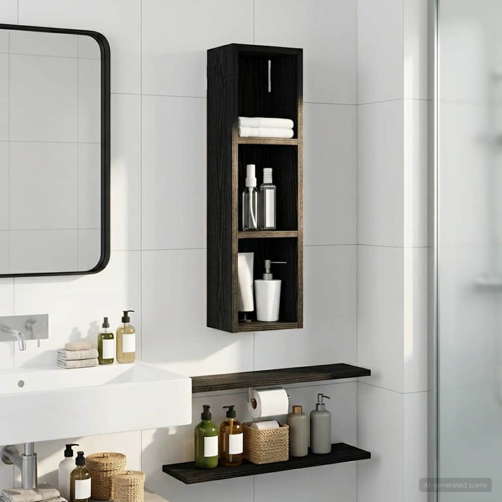 vidaXL Badezimmerspiegelschrank Badezimmer-Wandschrank mit Regal Schwarze Eiche 20 x 14 x 70 cm (1-St)