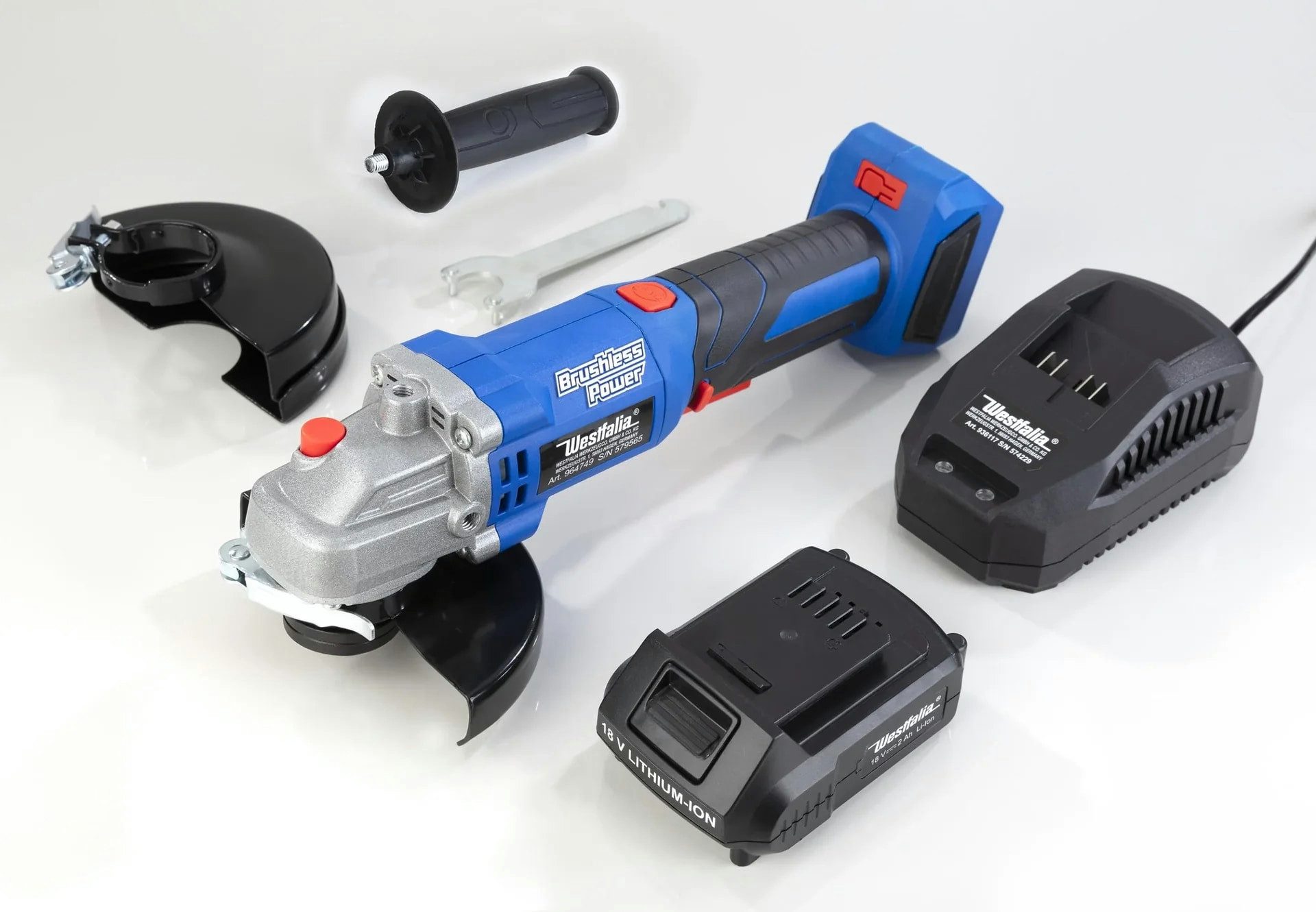 Westfalia Werkzeug Akku-Winkelschleifer 18V Winkelschleifer BL 125 mm - mit Akku und Ladegerät -