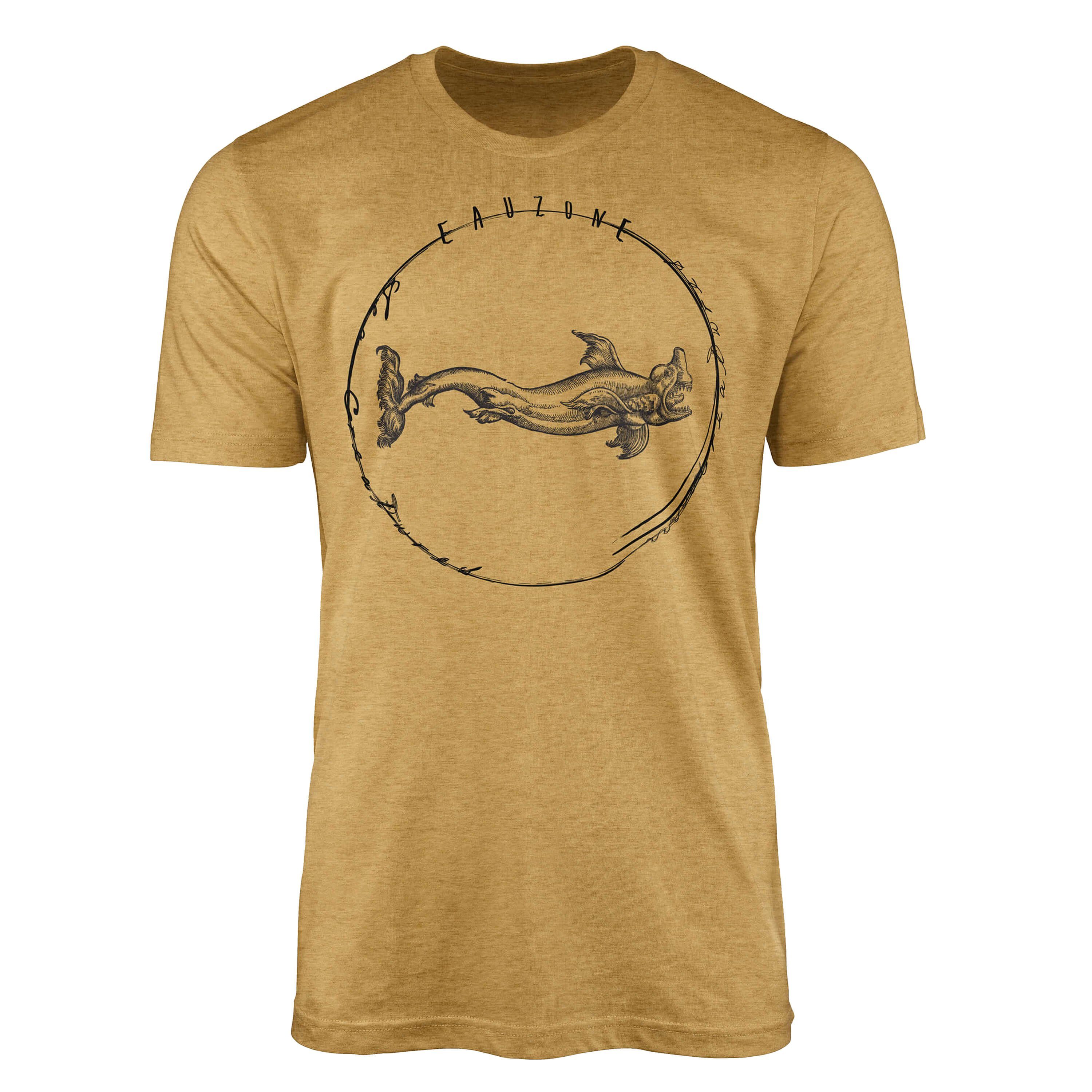Sinus Art T-Shirt T-Shirt Tiefsee Fische - Serie: Sea Creatures, feine Struktur und sportlicher Schnitt / Sea 064 Antique Gold