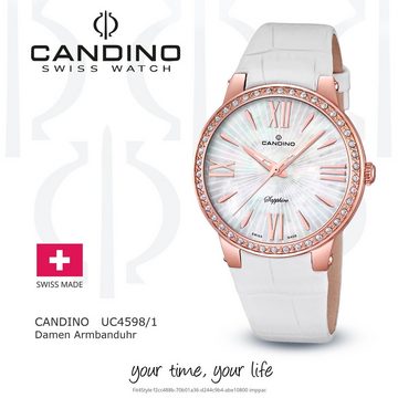 Candino Quarzuhr Candino Damen Quarzuhr Analog C4598/1, Damen Armbanduhr rund, Lederarmband weiß, Fashion