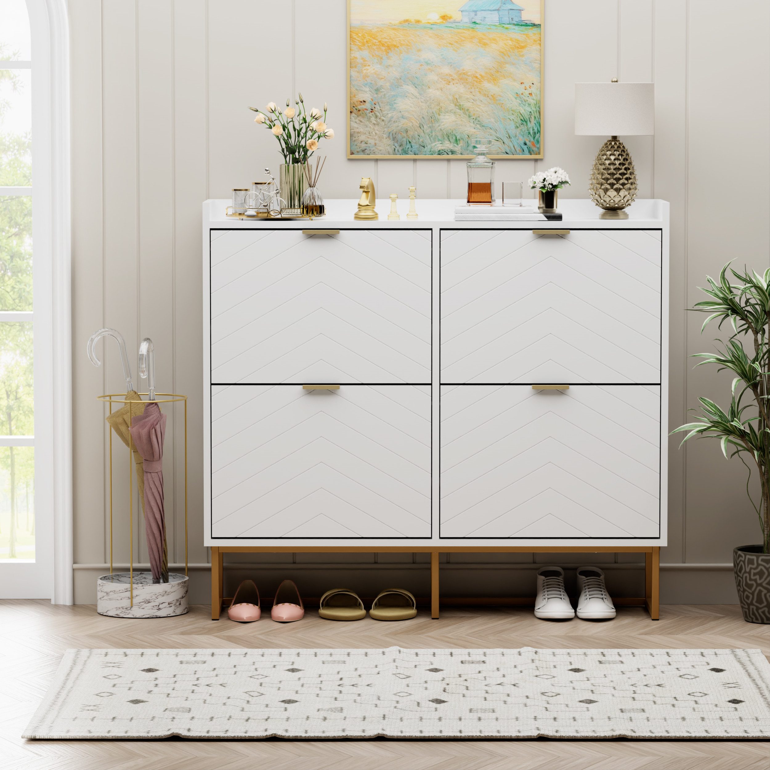 UEV Schuhschrank mit 4 Klappen, Schuhkipper Schmal, Schuhregal mit Metallfü günstig online kaufen