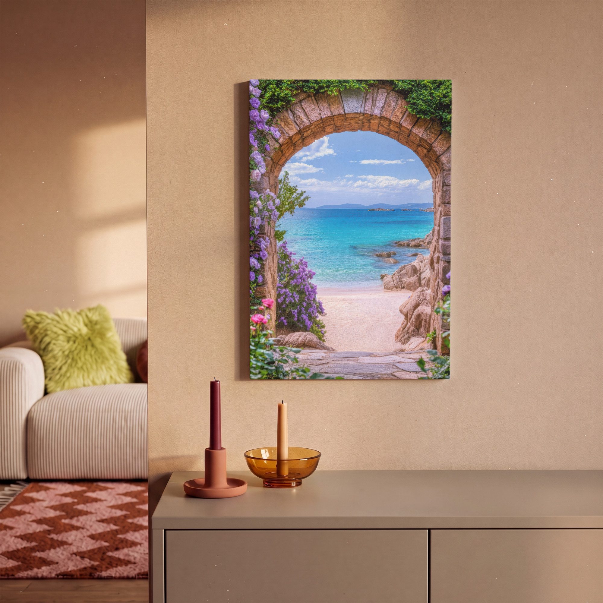 OneMillionCanvasses® Leinwandbild Aussicht - Tor - Meer - Strand - Felsen, Fotodruck (1 St), Leinwand Canvas Wandbild, Wanddekoration 20x30 cm – Bild 2 von 5