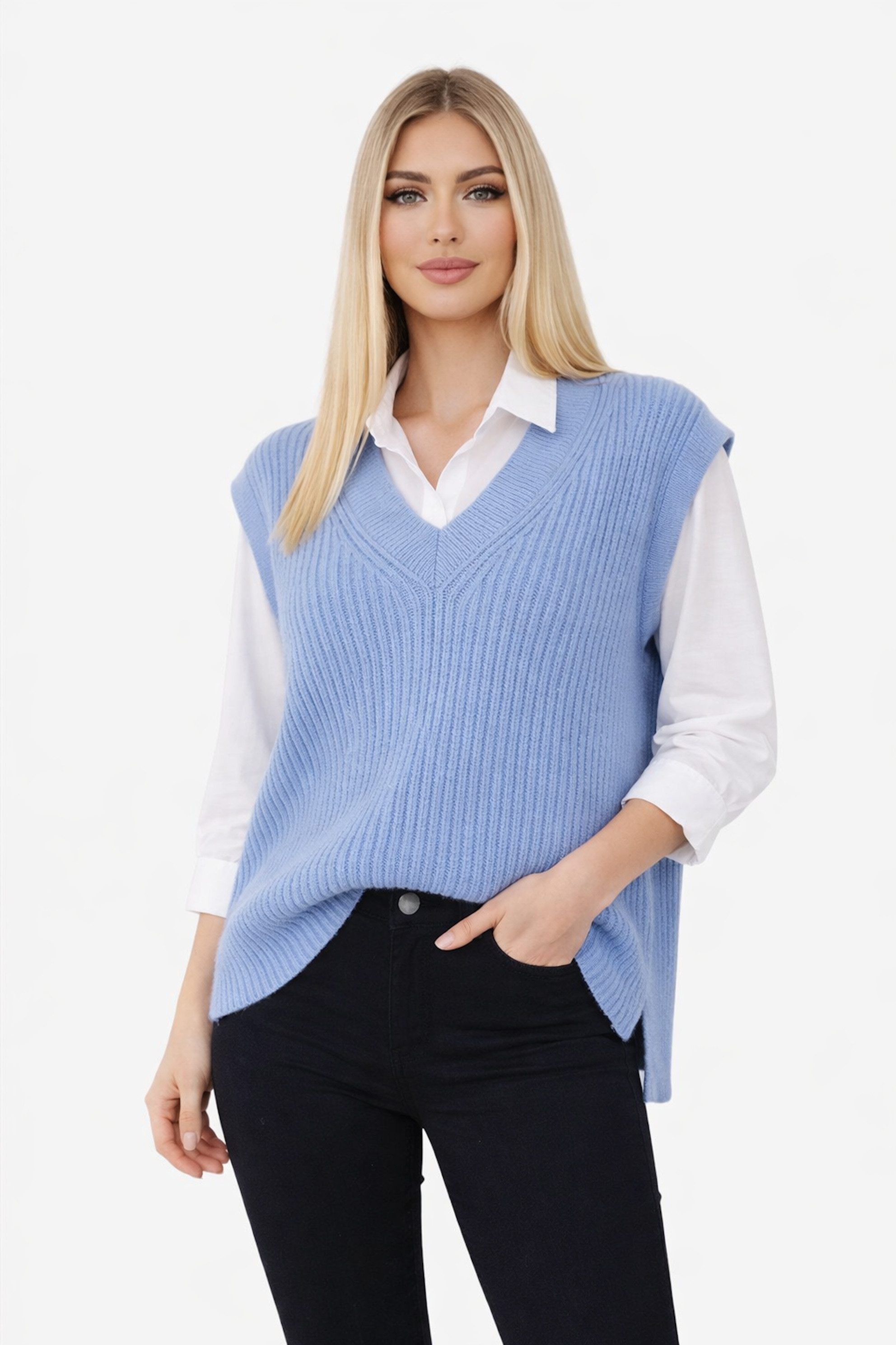 Worldclassca Pullunder WORLDCLASSCA Damen Strickpullunder mit Bluseneinsatz 2 in 1 Fashion Neue Kollektion - Stilvolle und gemütliche Strickmode für Damen