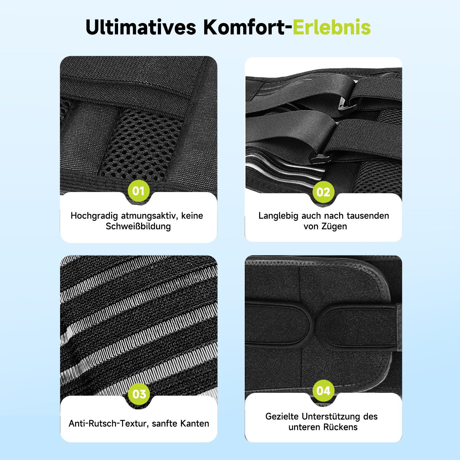 MOPUEA Rückenbandage Rückenstützgürtel mit 4Metallstützen+2elastische Federn (Leichtes, atmungsaktives, 1-tlg., 3D-Lendenkissen sorgt für festen Sitz & gleichmäßige Druckverteilung), Rückenstützgurt für Komfort bei Alltag, Arbeit & Sport.