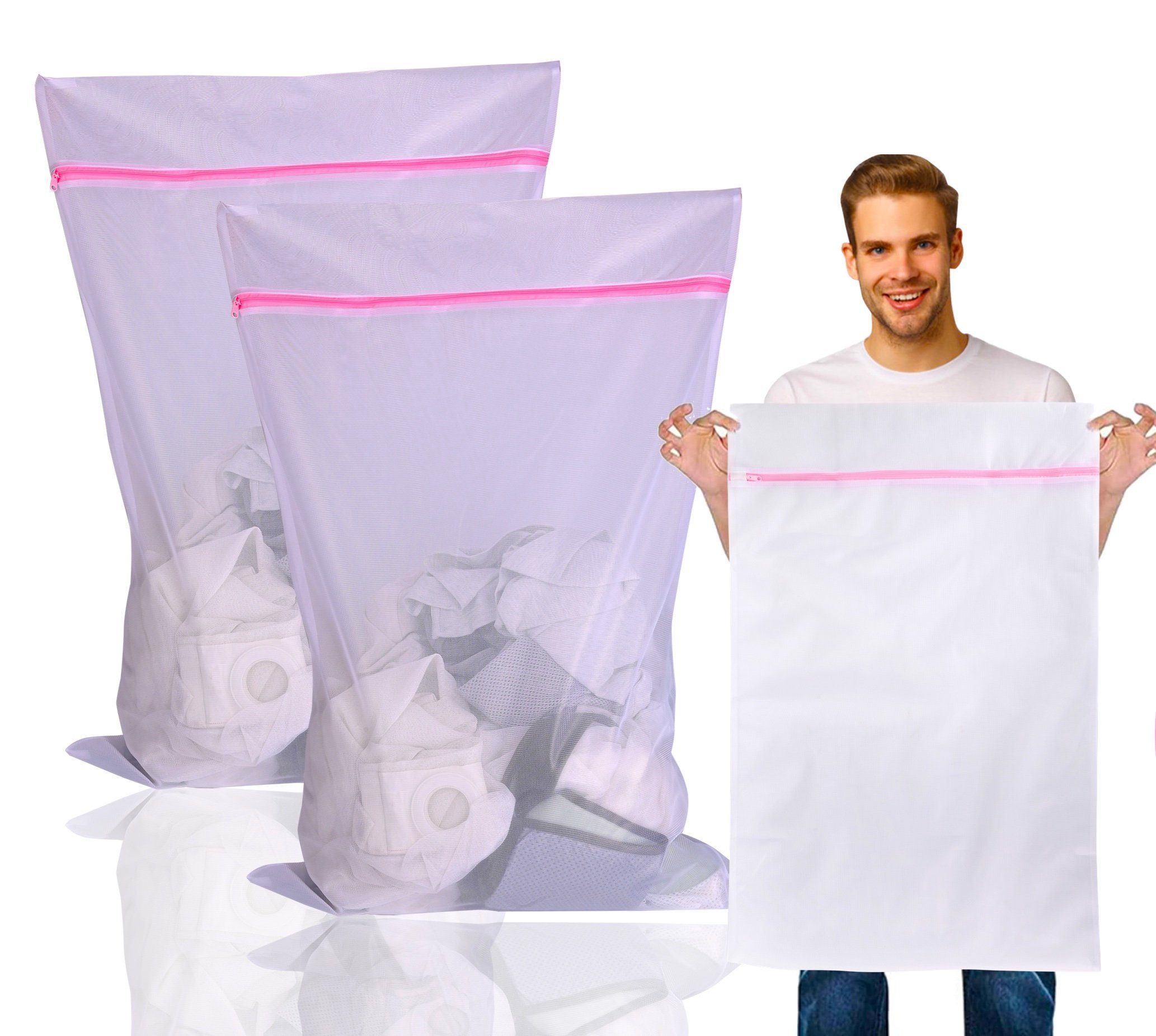 Wäschenetz 2x XXL Wäschenetz Set 60x90 cm - Waschsack mit Reißverschluss