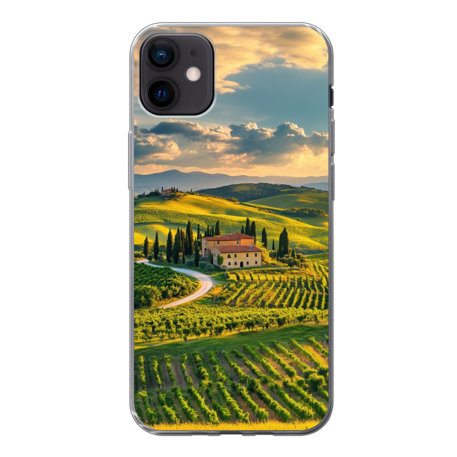 MuchoWow Handyhülle für Apple iPhone 12 Mini Toskana - Landschaft - Weinberge, Smartphone-Bumper, Print, Handy Schutzhülle Dünn