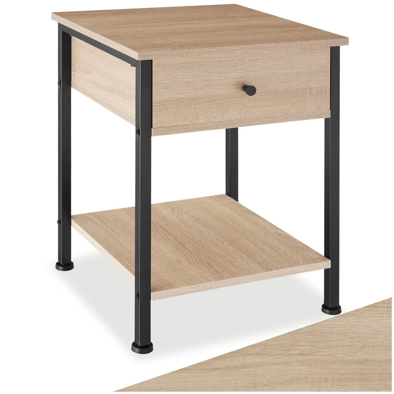 tectake Nachttisch Beistelltisch Bradford 40x40x55,5cm (1-St., 3 tlg), Kantiger Nachttisch im rauen Industrie-Stil