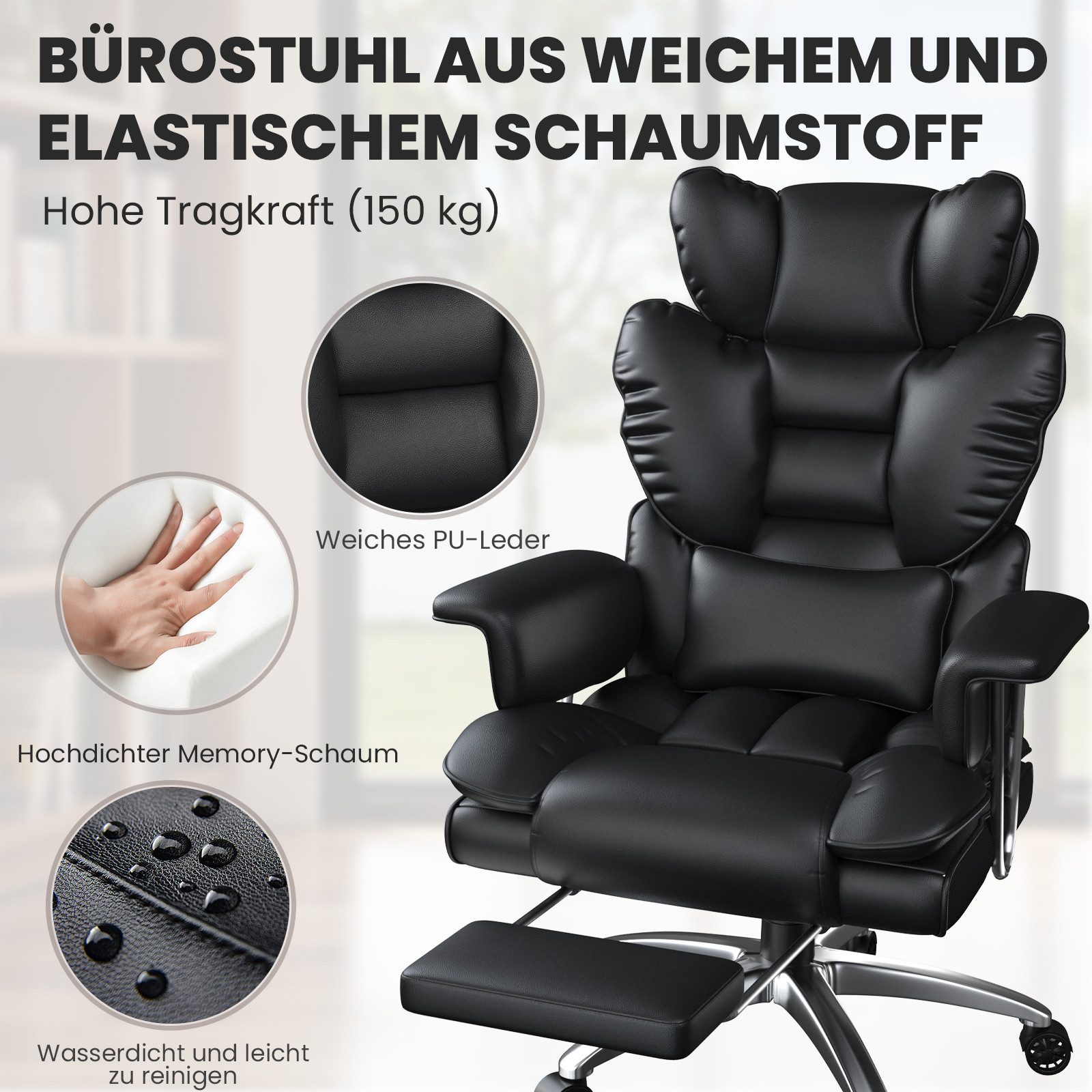 ZAISZE Bürostuhl Ergonomischer Bürostuhl mit Ruhefunktion, 136° Neigung (Spar-Set), Arretierbare Rückenlehne, klappbare Fußstütze, Belastbarkeit: 150 kg – Bild 5 von 5