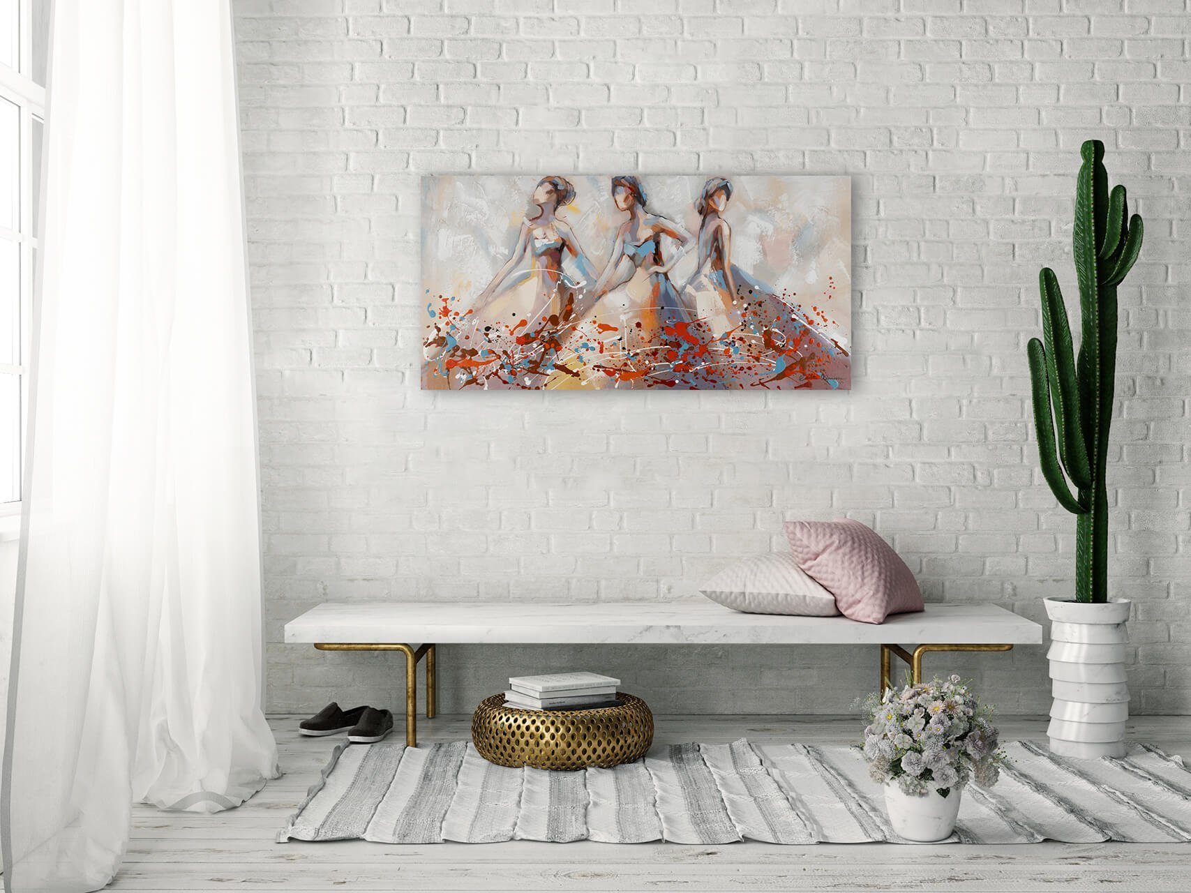 cm, 100% Leinwandbild Wohnzimmer HANDGEMALT Dance Sensuous KUNSTLOFT Gemälde Wandbild 100x50