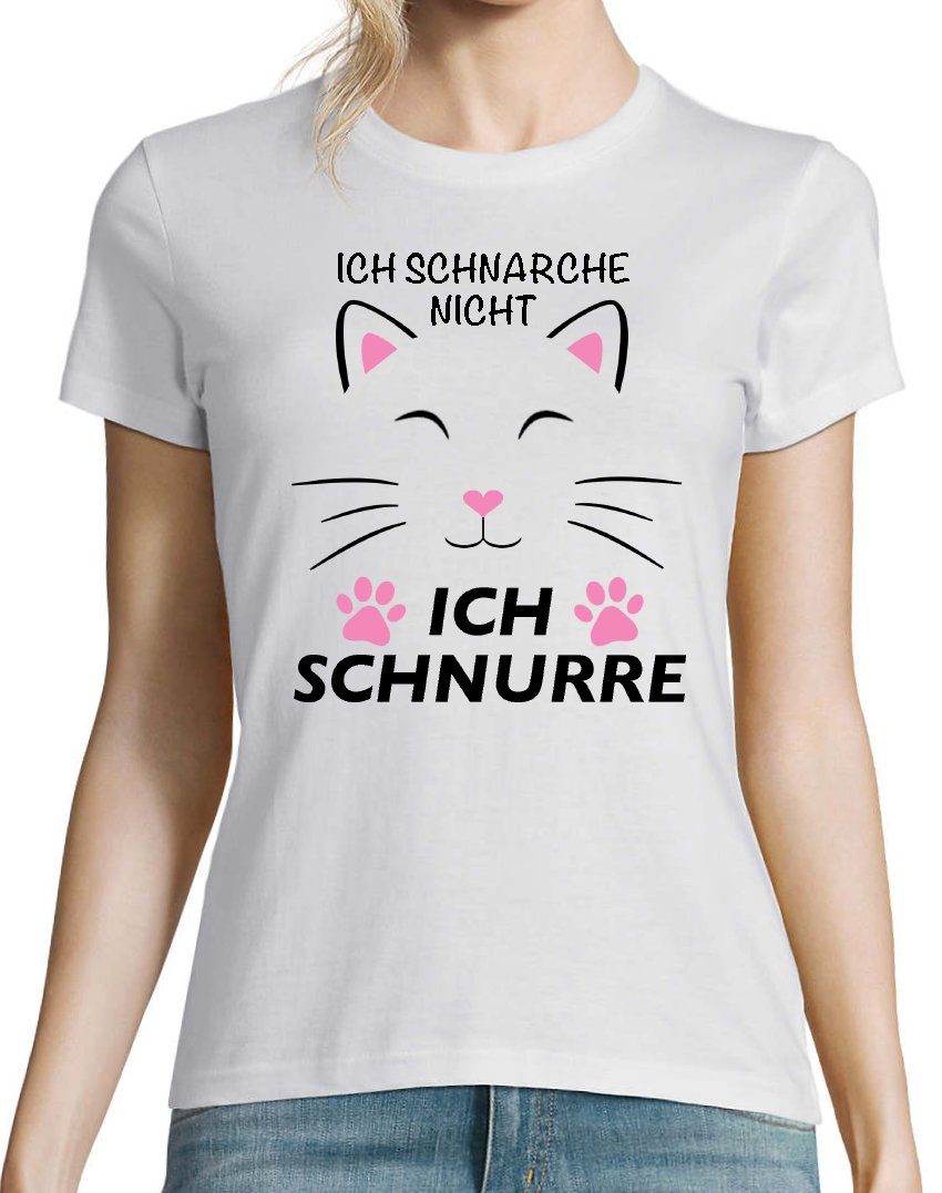 Logo Schnurren Katze Youth Designz T-Shirt & Weiß Damen mit lustigem Spruch Schnarchen Aufdruck Print-Shirt