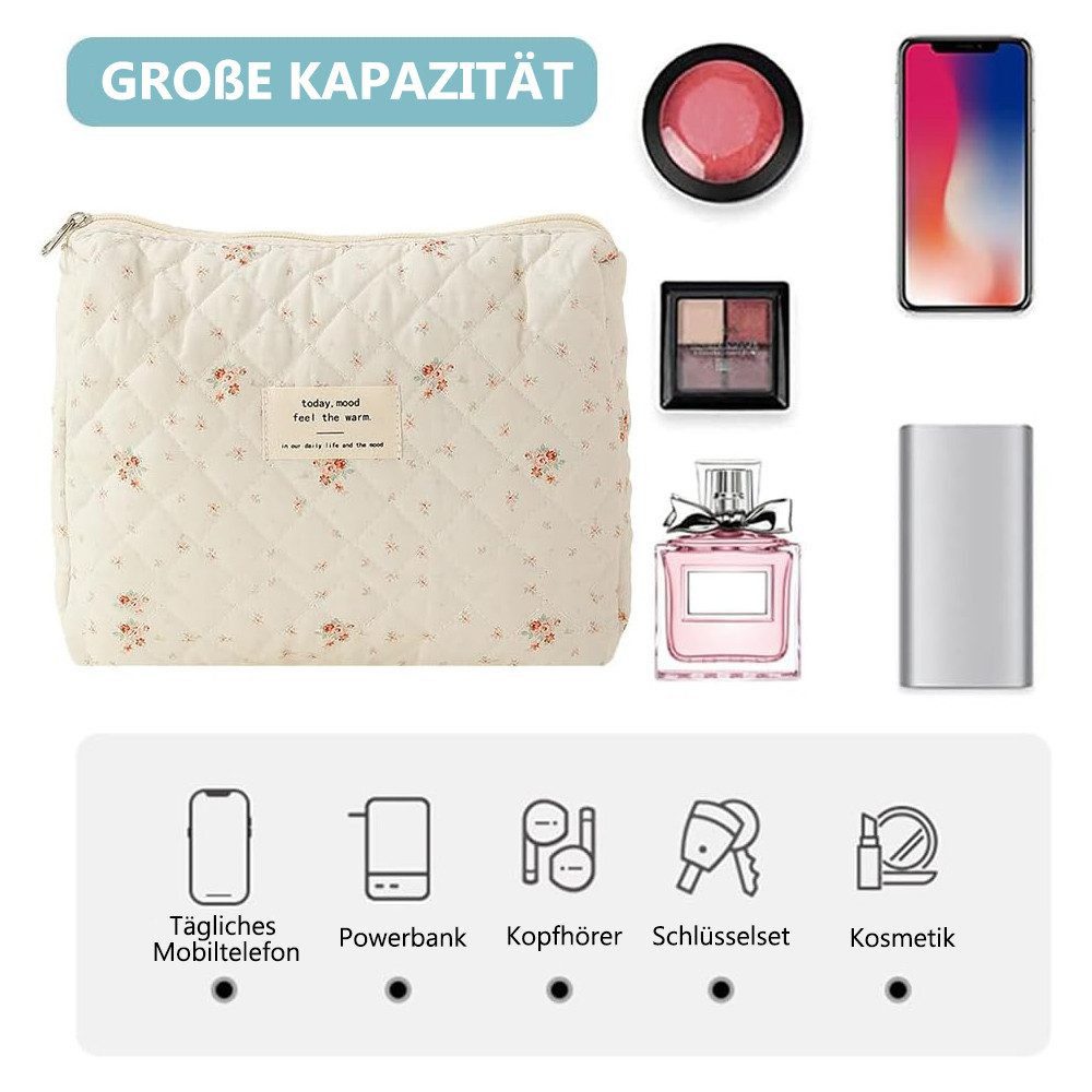 Blusmart Kosmetiktasche 3 teile/satz Damen geste ppte Baumwolle Aufbewahrung tasche (ästhetisch bedruckte Make-up-Tasche, 3-tlg., Groß, Mittel, Klein), Kapazitä – Bild 2 von 5