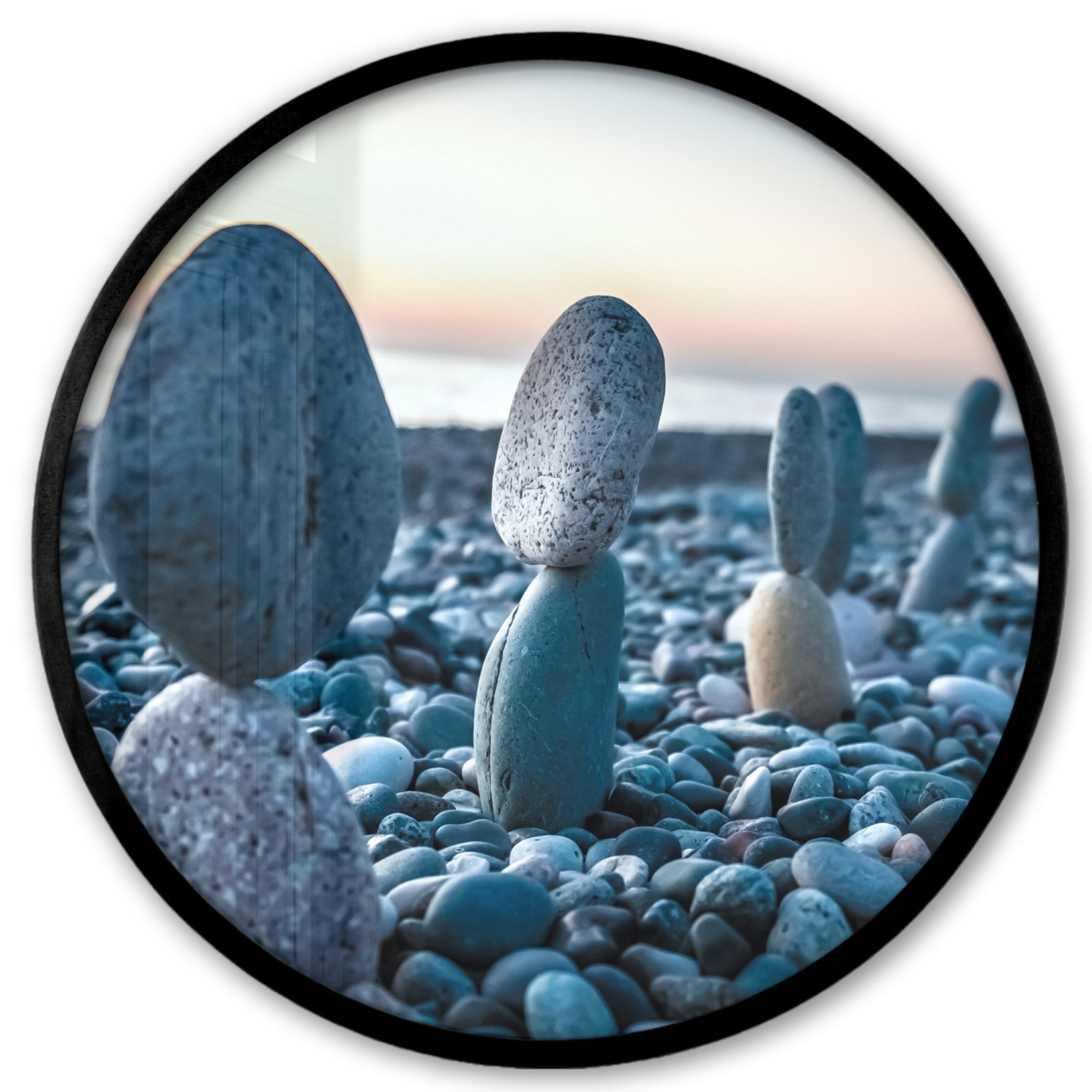 MuchoWow Poster Rund - Zen-Steine - Sonnenuntergang - Meer, (1 St), Runde Wandbilder, Deko für Wohnzimmer und Schlafzimmer, 40x40 cm
