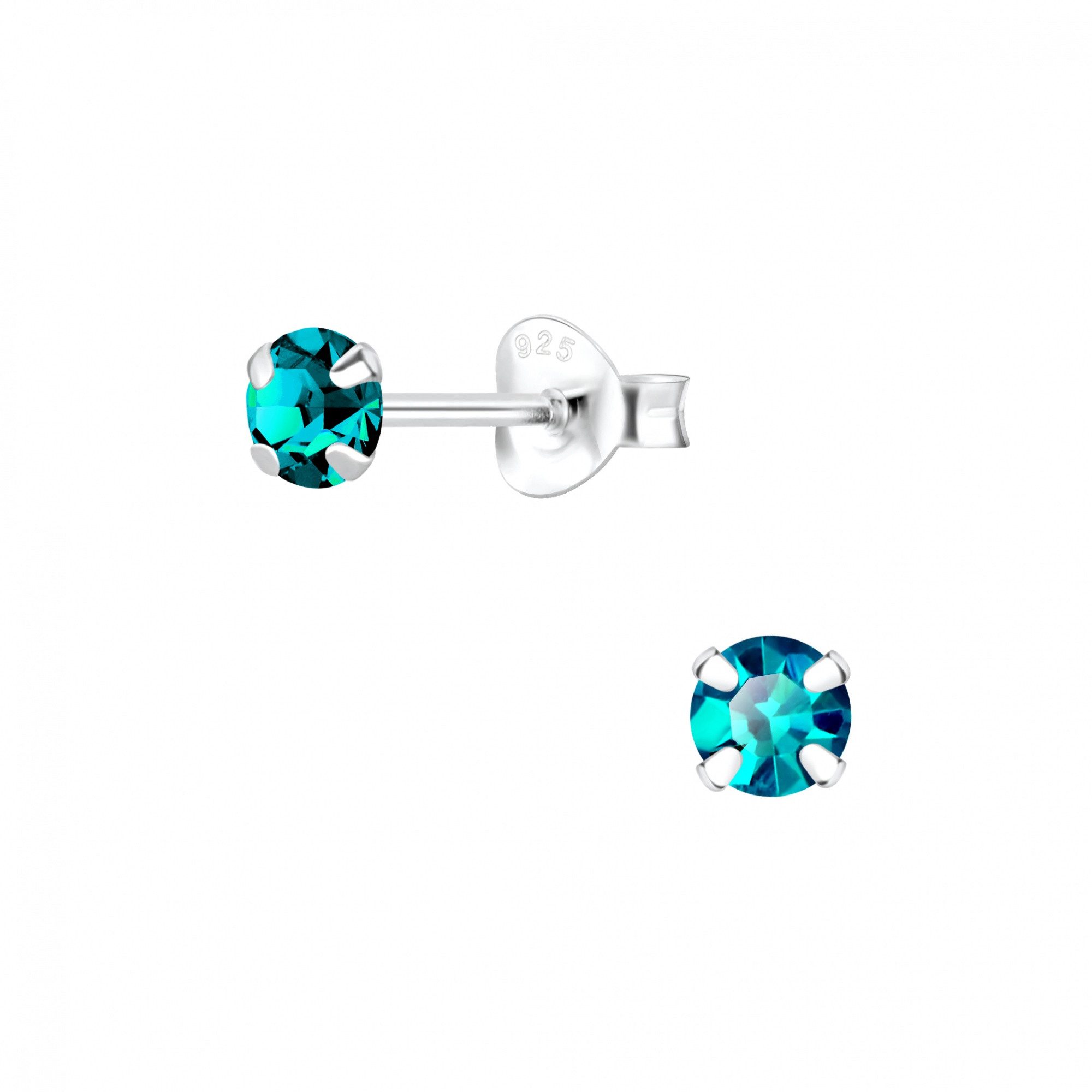 ALEXANDER YORK Paar Ohrstecker KRISTALL 4 mm I blue-zircon Krappenfassung, 2-tlg., 925 Sterling Silber