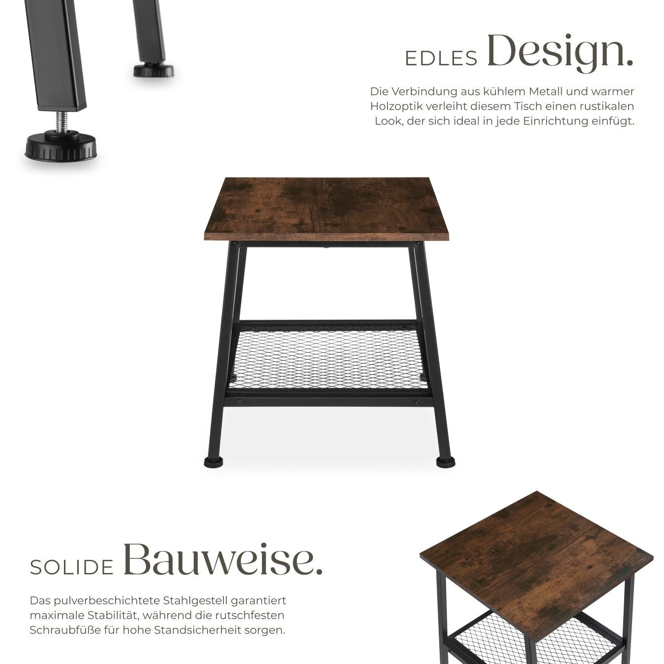 tectake Beistelltisch Bedford (1-St., 1 tlg), Kleiner Beistelltisch im typischen Industrie-Design