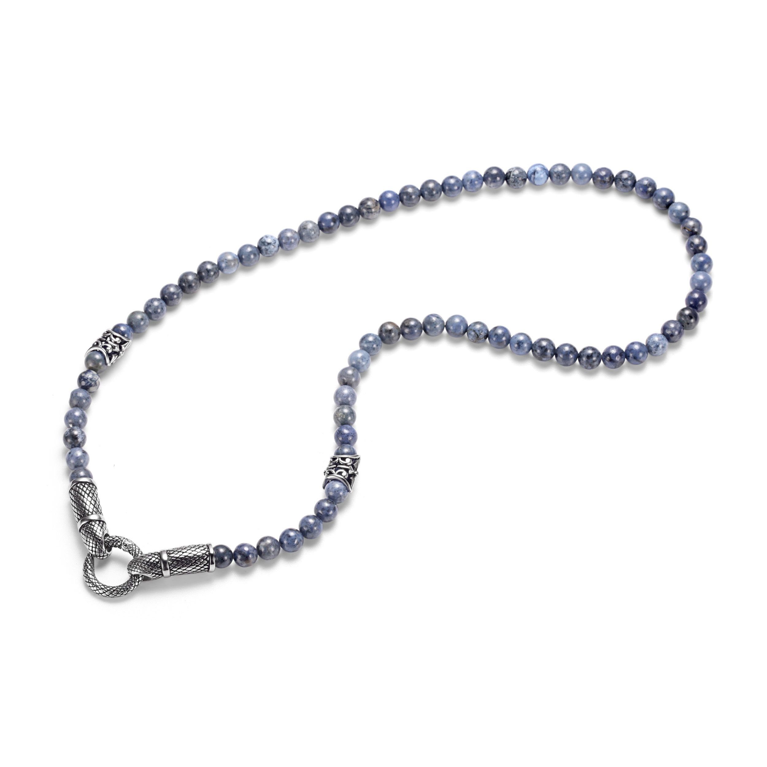 Kingka Charm-Kette "Urban Rocks" Coole Бисер Kette aus Edelstahl im Reptil Design mit echten Dumortierit Steinen und Ringverschluss für die Einklinkung von Anhängern. Passend für alle "Urban Rocks" Einhängern, im Reptildesign