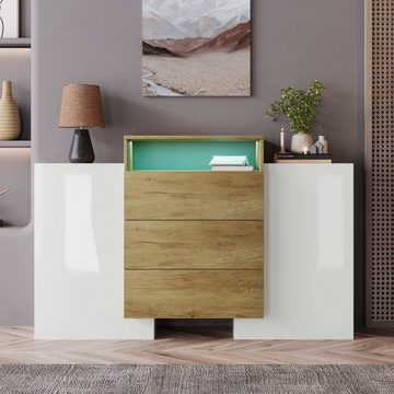 Gotagee Sideboard LED Sideboard Moderner Kommode Schrank 140cm Hochglanz Schließfach