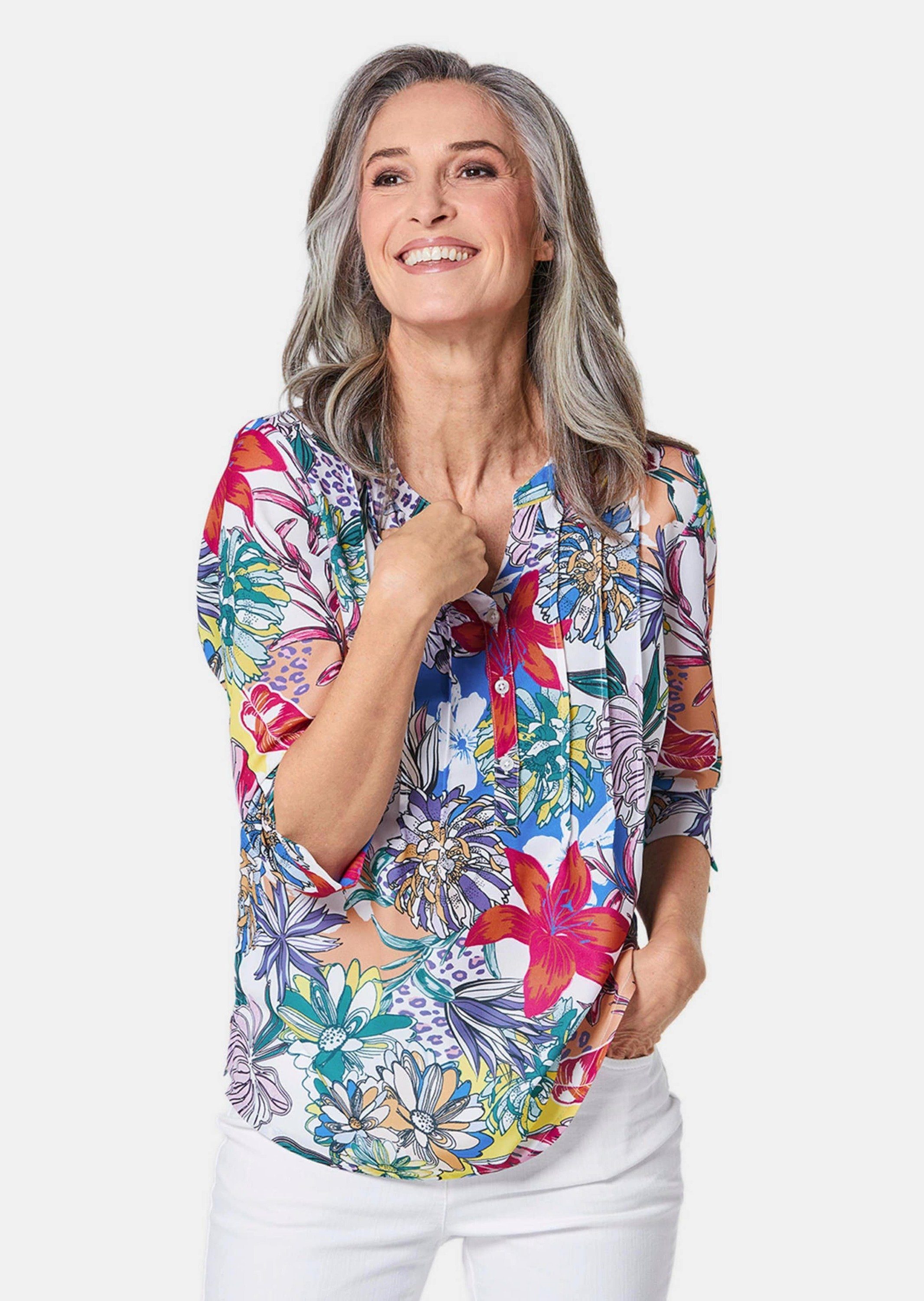 Druckbluse Blusenshirt mit Leo-Blüten-Muster