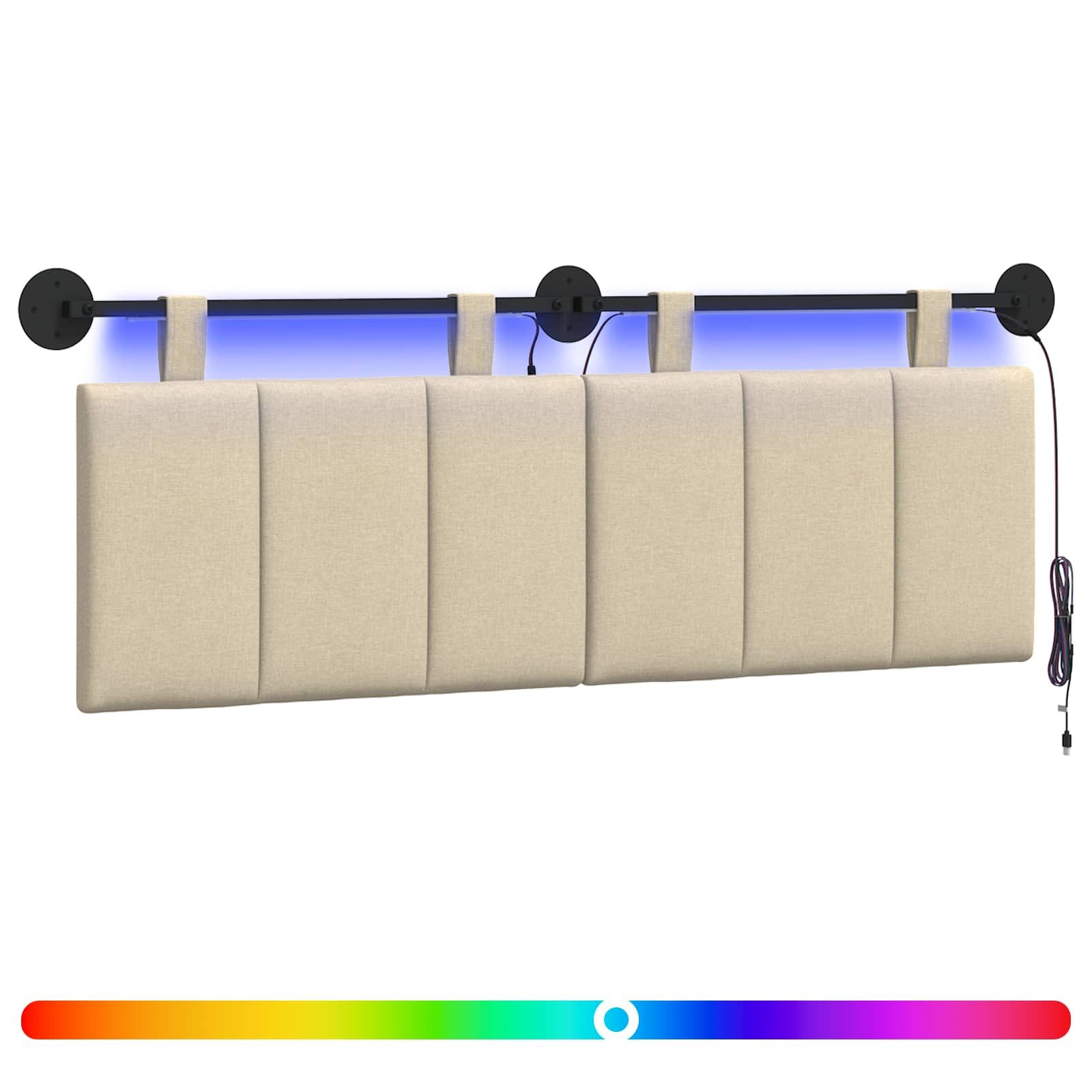 Bett Hängendes Kopfteil Mit LED Licht Creme Stoff