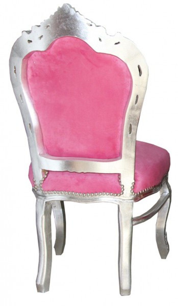 Esszimmerstuhl Casa Padrino Barock Esszimmerstuhl ohne Pink/Silber Armlehnen