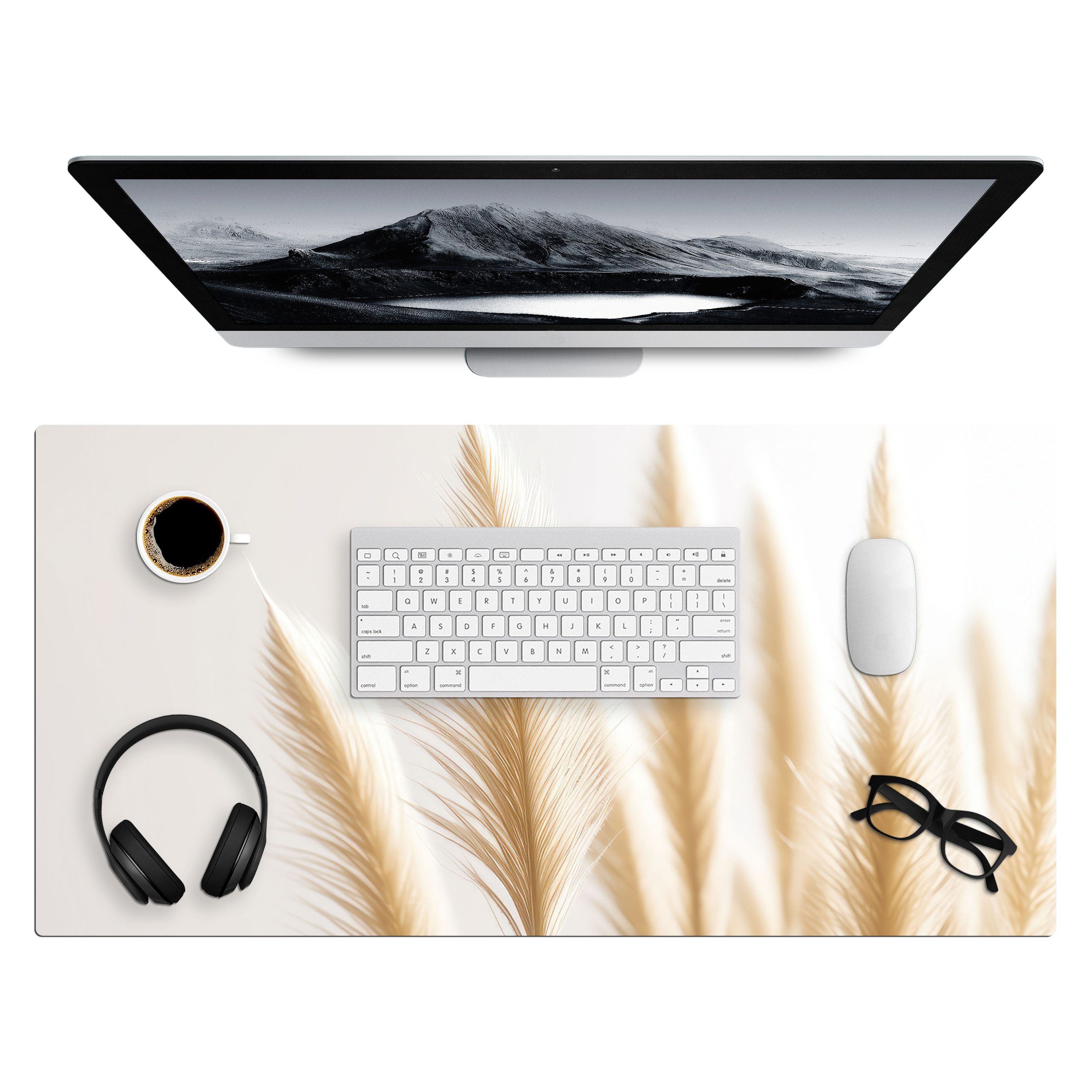 MuchoWow Gaming Mauspad Pampasgras - Federn - Beige - Natur (1-St), Gaming Mauspad XXL, Schreibtischunterlage, Desk Mat Groß, 80x40 cm