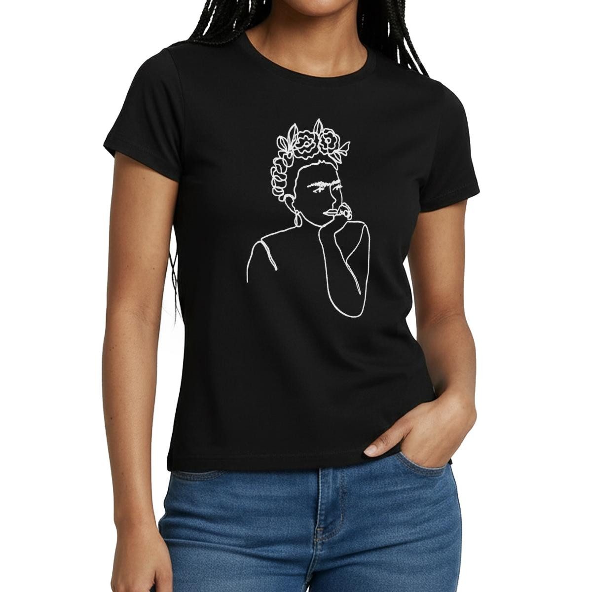 Spreadshirt T-Shirt Frida Kahlo Zeichnung Weiß Frauen T-Shirt (1-tlg) günstig online kaufen