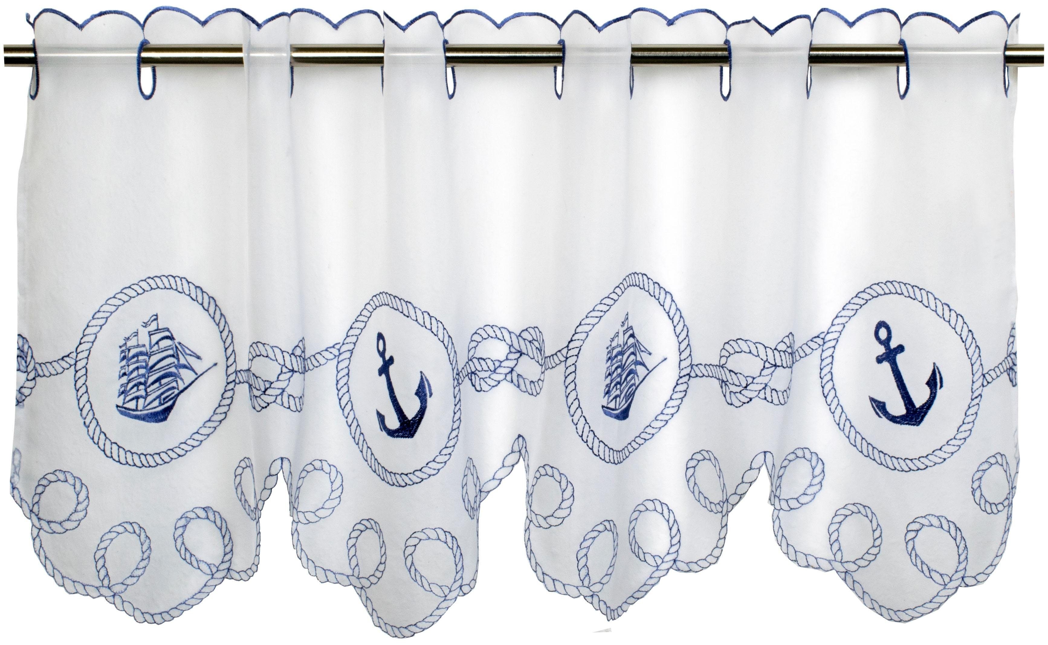 Delindo Lifestyle Scheibengardine ANKER SEGELSCHIFF (1 St), Stangendurchzug, transparent, Voile, HxB: 45x115, mit Stangendurchzug, für die Küche – Bild 2 von 4