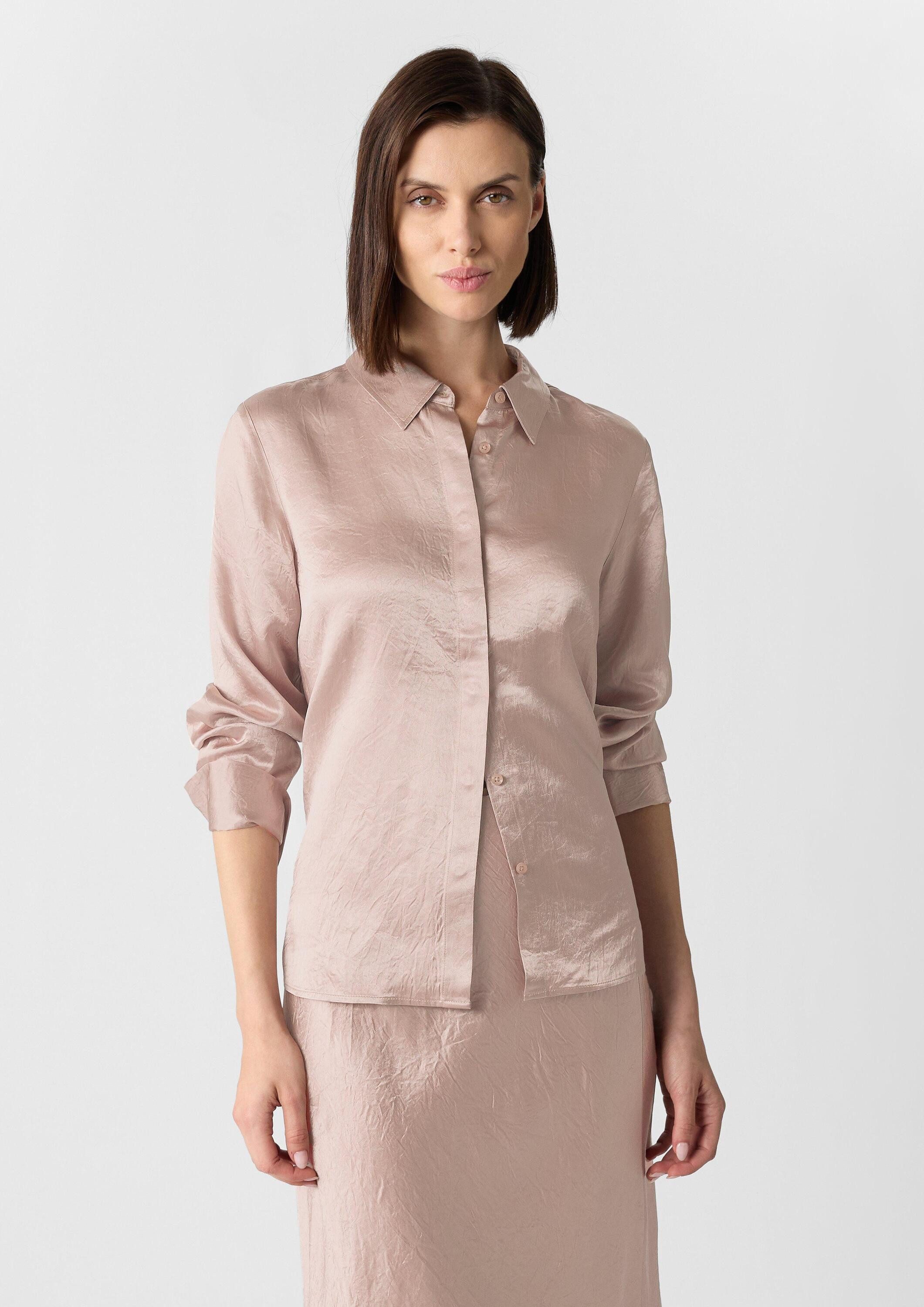 comma Langarmbluse Bluse Hemdbluse aus crinkled Satin mit Zierknöpfen