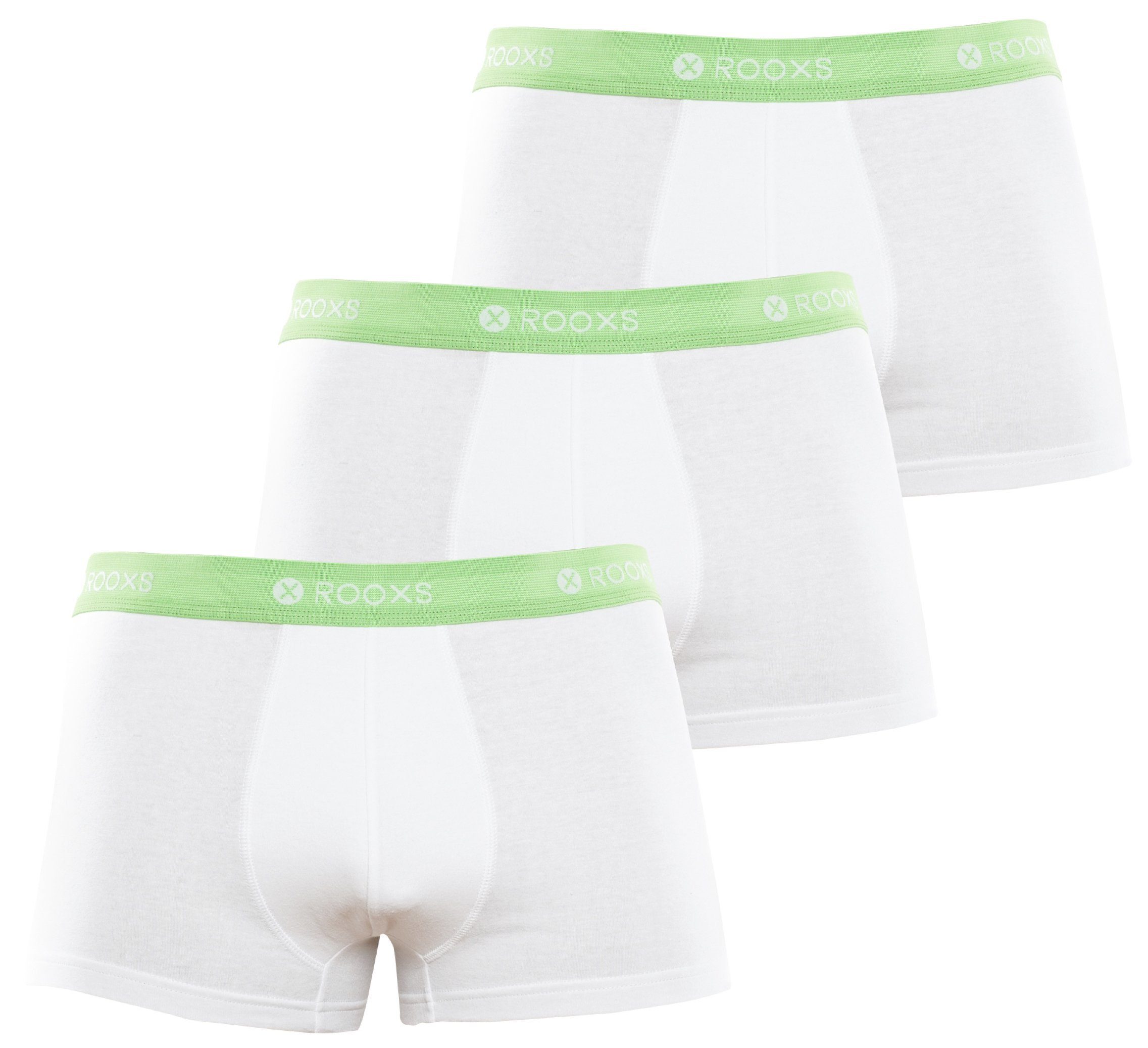 ROOXS Boxershorts Enge Unterhosen Herren Männer (3-St) Baumwolle Retroshorts 01 Weiß - Grün
