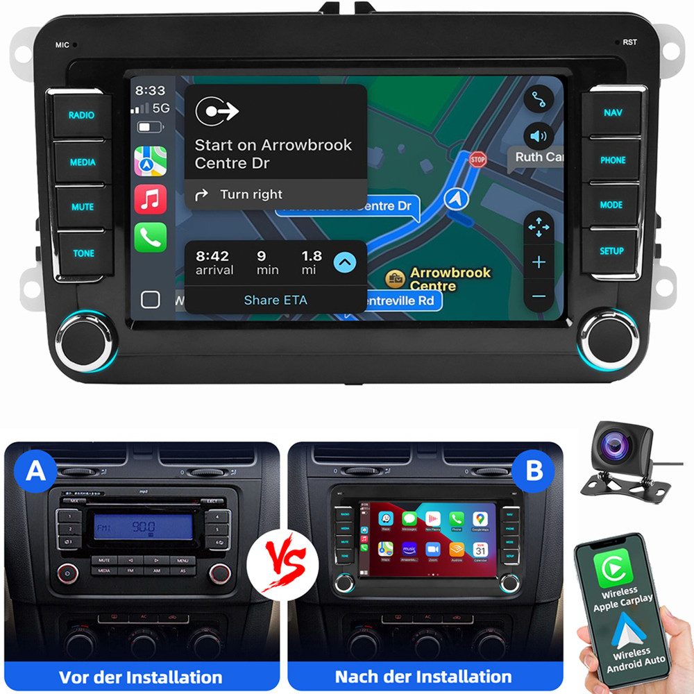 ESSGOO Für VW GOLF 5 6 Plus Touran Tiguan Caddy Passat Polo Carplay Autoradio (RDS, Digitalradio (DAB), FM, AM, Carplay Android Auto Blurtooth Navigationsgeräte)