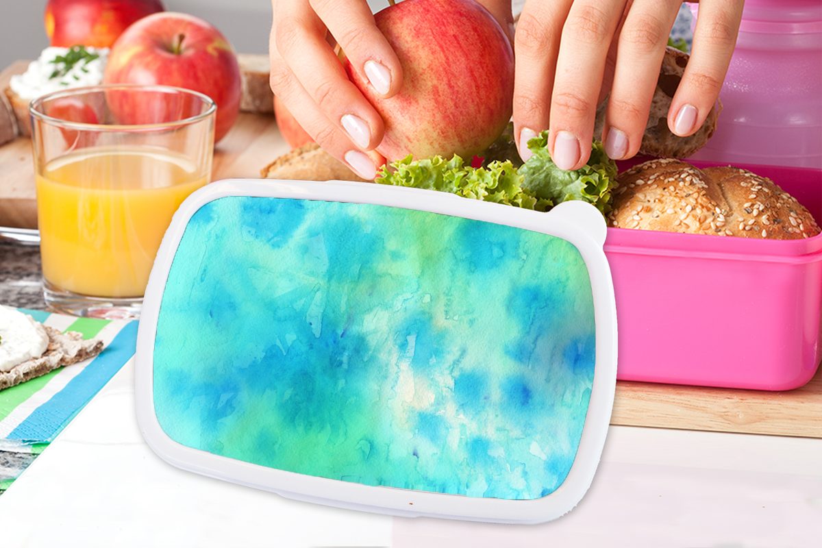 MuchoWow Lunchbox Aquarell Brotdose Mädchen, Erwachsene, - Grün Kunststoff, Blau, - - Brotbox Kinder, Kunststoff Weiß Snackbox, für rosa (2-tlg)