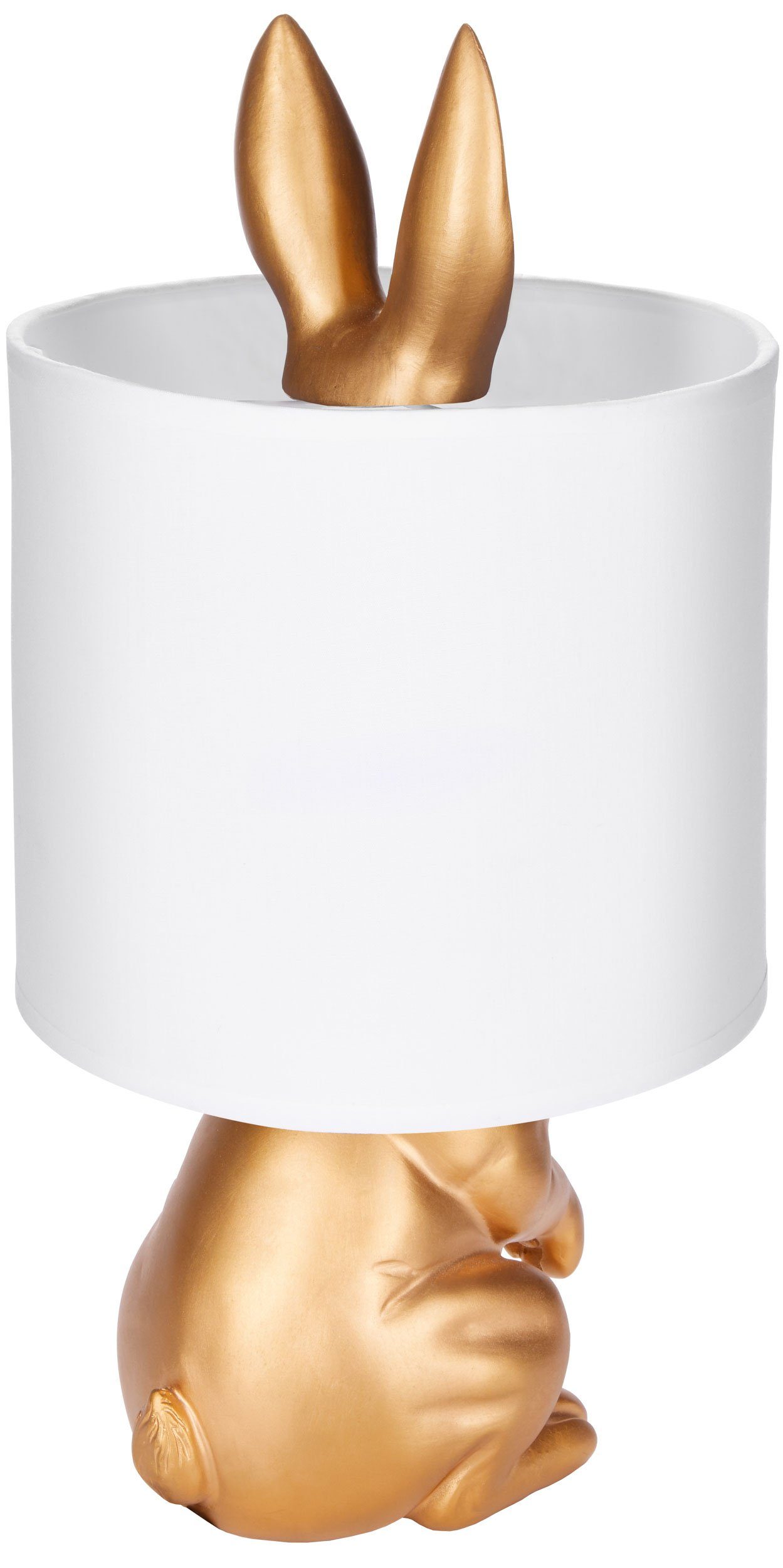 Silber Motiv - cm Lampenschirm, 42 Nachttischlampe Gold, BRUBAKER Gold Leuchtmittel, mit mit Schirm: Tischlampe oder Keramikfuß, Tischleuchte Höhe Weiß Hase Lampe ohne