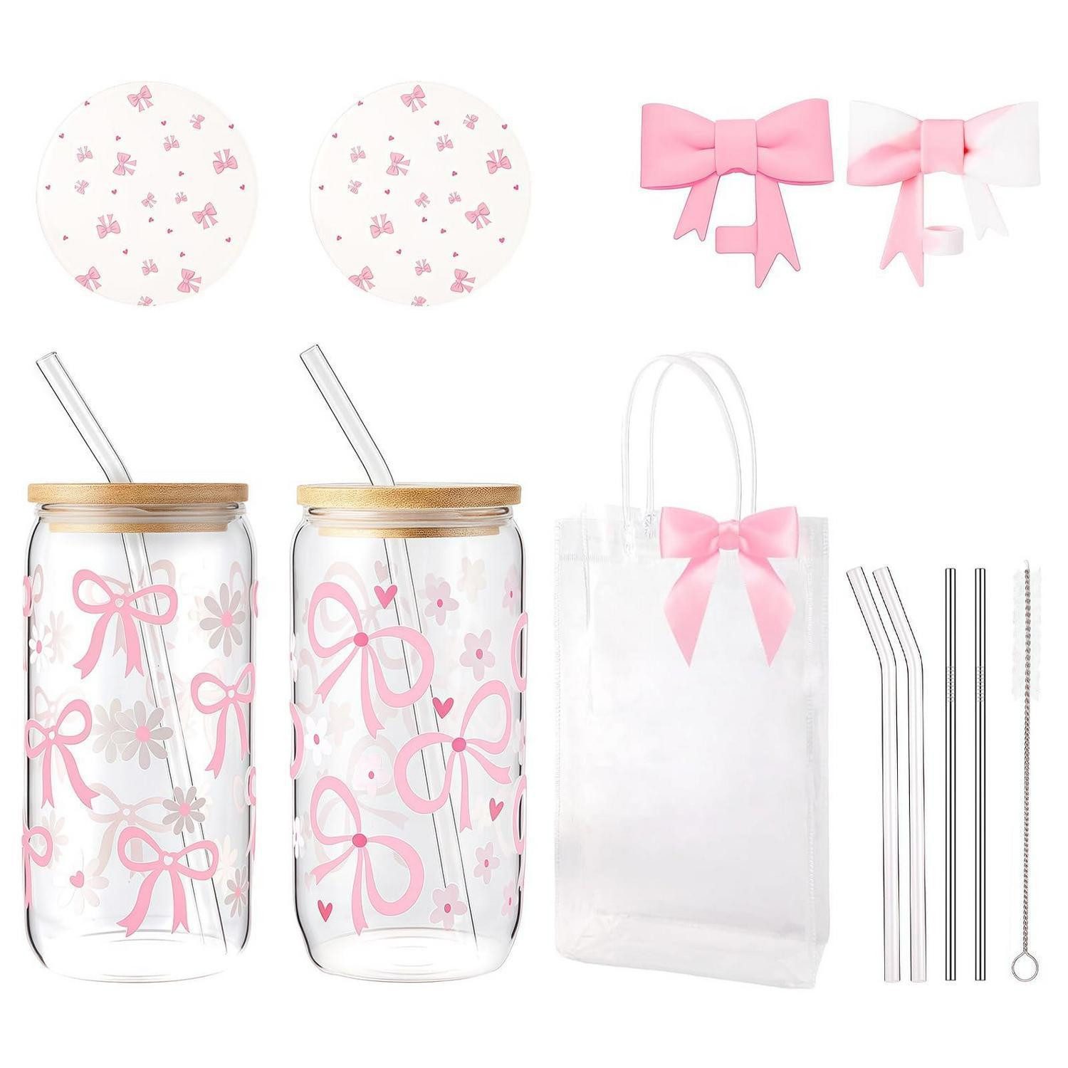 LuxusKollektion Geschirr-Set Glasbecher 2er Set 16oz Schmetterling Blume Pink