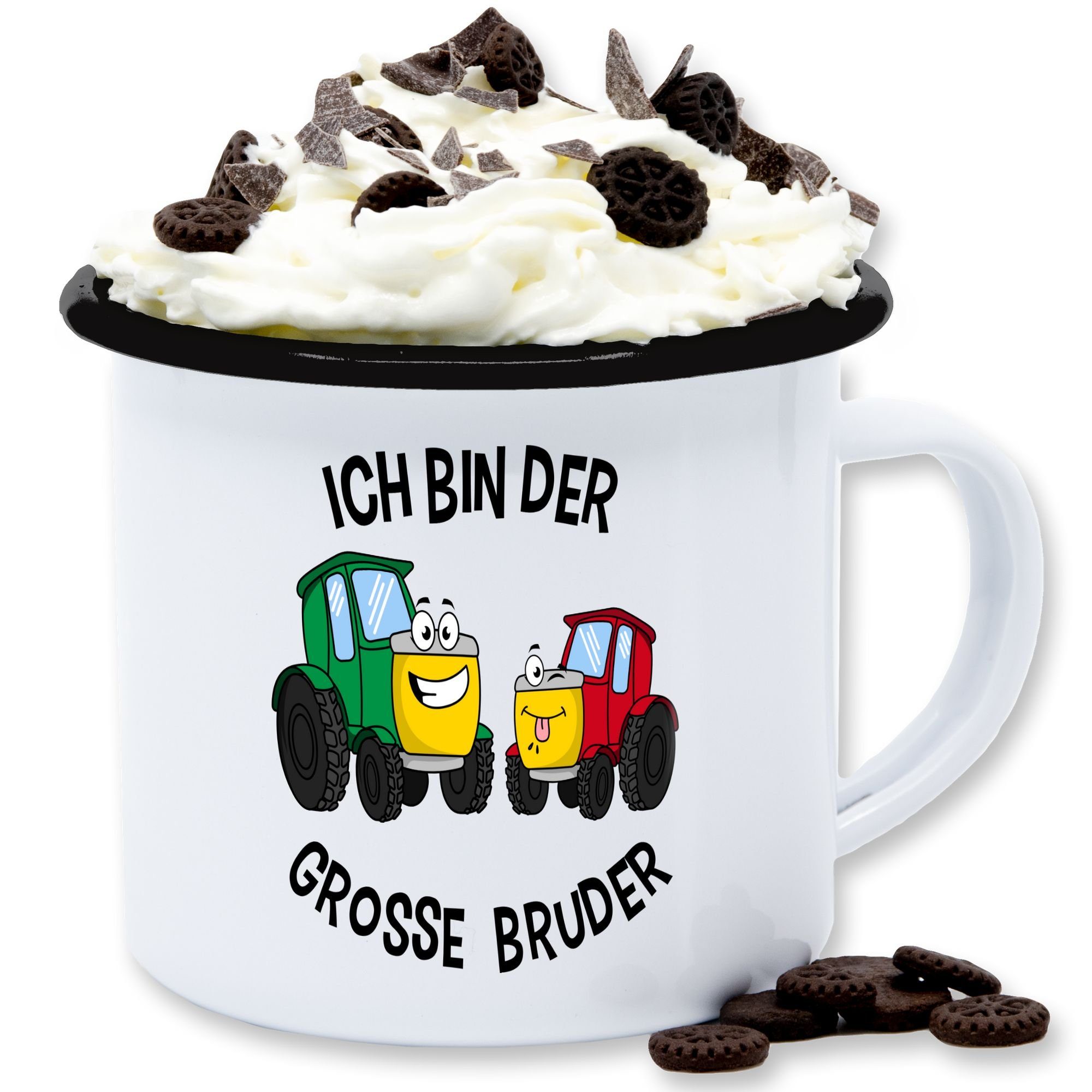 Shirtracer Tasse Ich bin der grosse Bruder Traktor, Stahlblech, Großer Bruder 3 Weiß Schwarz