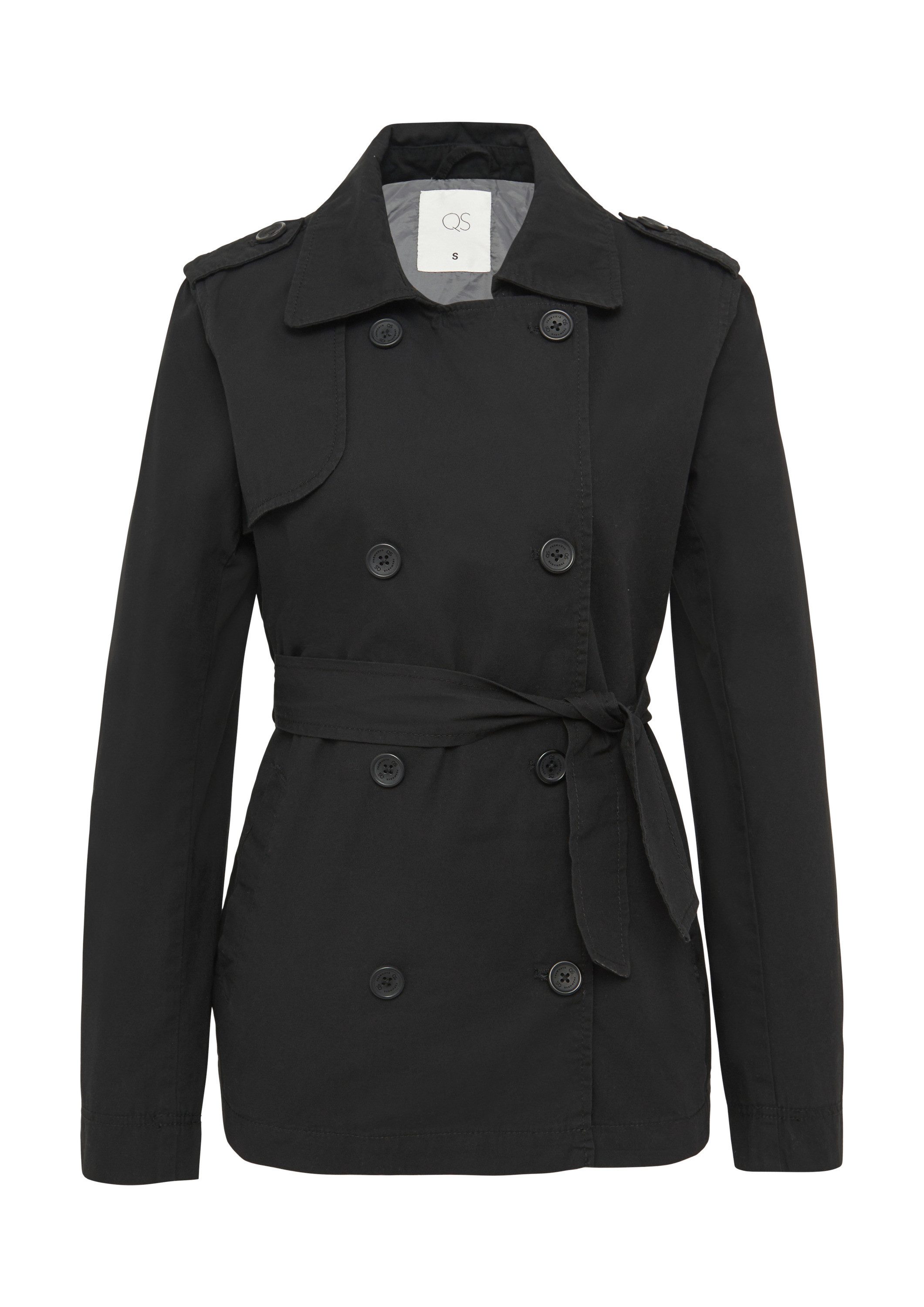 QS Funktionsjacke Outdoor-Jacke Kurzer Trenchcoat aus Baumwolle mit Gürtel günstig online kaufen
