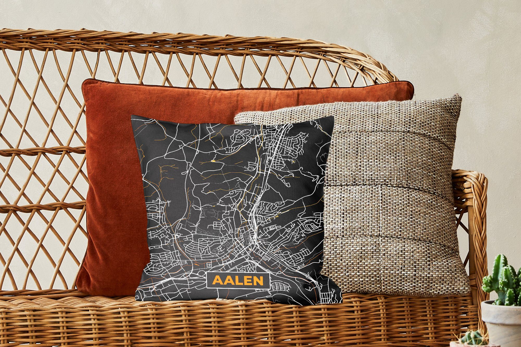 MuchoWow Dekokissen Aalen - Gold Deko, Karte Füllung Stadtplan mit - Zierkissen Schlafzimmer, Wohzimmer, - - Sofakissen Deutschland, für