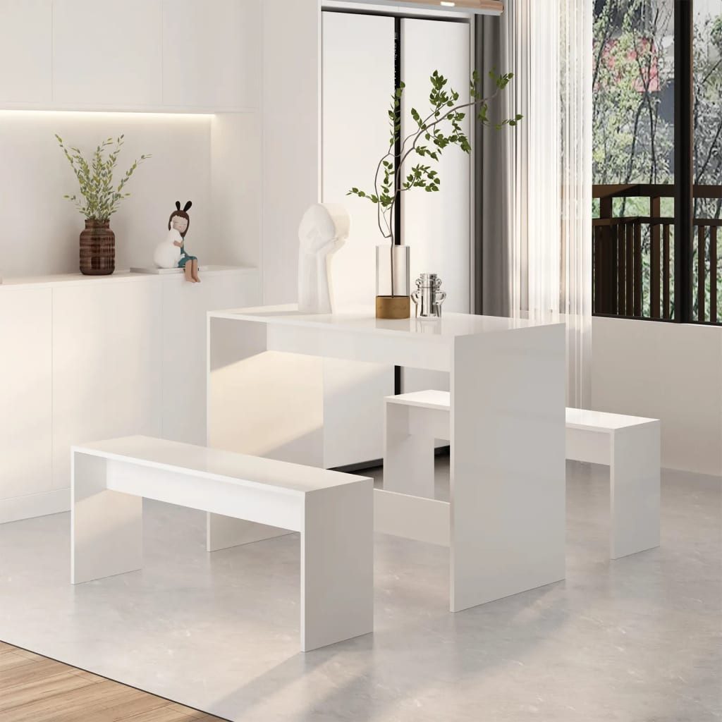 furnicato Essgruppe Holzwerkstoff Hochglanz-Weiß 102x50x75 cm Tisch & Bänke, (1-tlg)