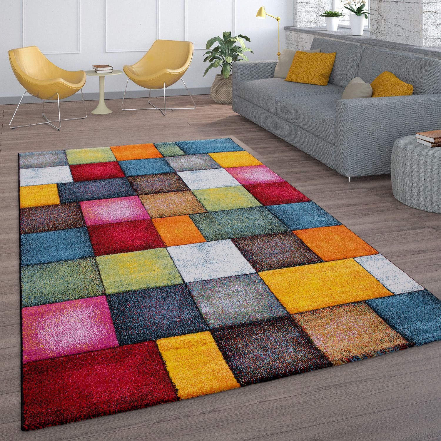Paco Home Teppich Smaragd 753, rechteckig, Höhe: 13 mm, Kurzflor, 3D-Design, mit Karo Muster, auch als Läufer erhältlich